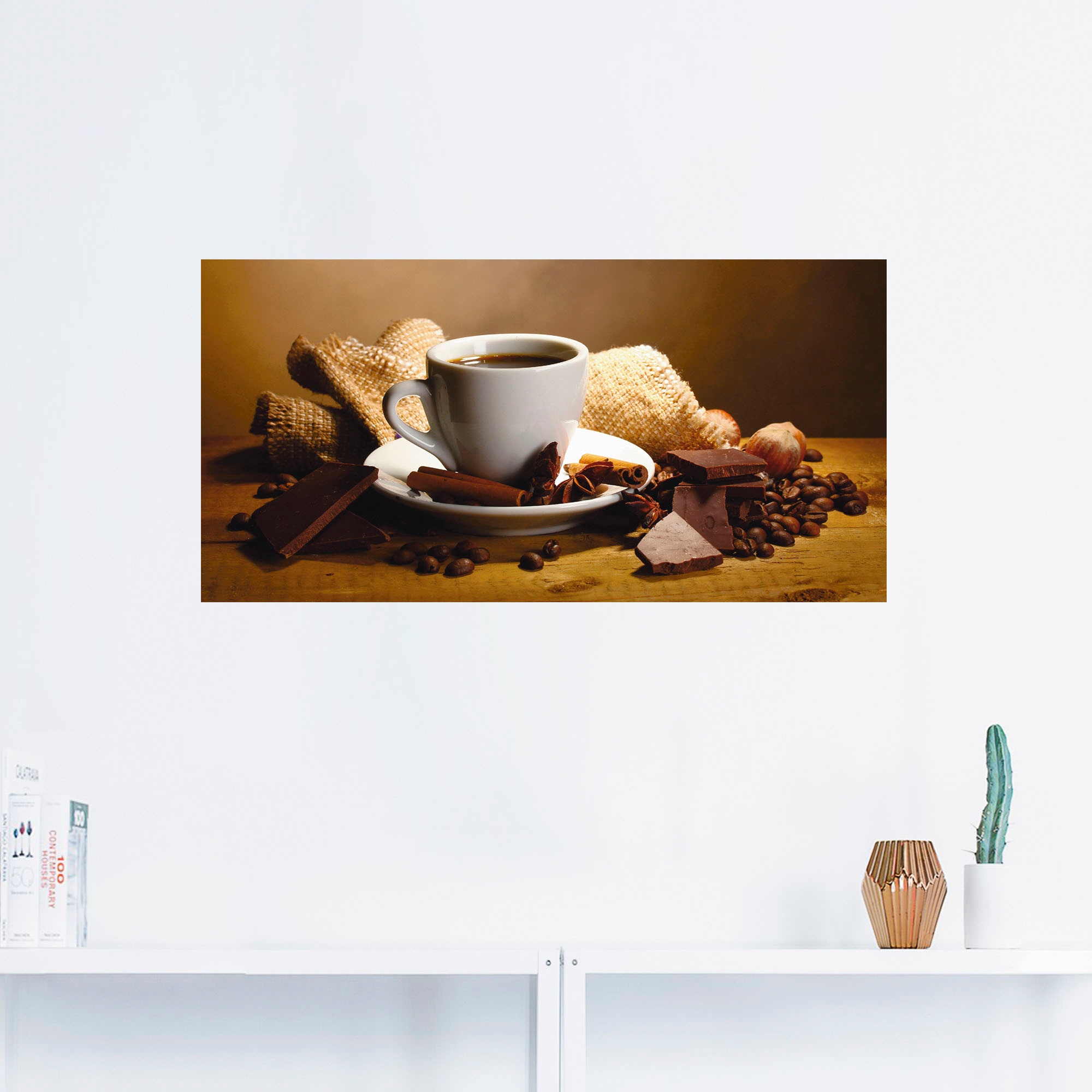 Artland Wandbild »Kaffeetasse Zimtstange Nüsse Schokolade«, Getränke, (1 St.), als Leinwandbild, Poster, Wandaufkleber in verschied. Grössen