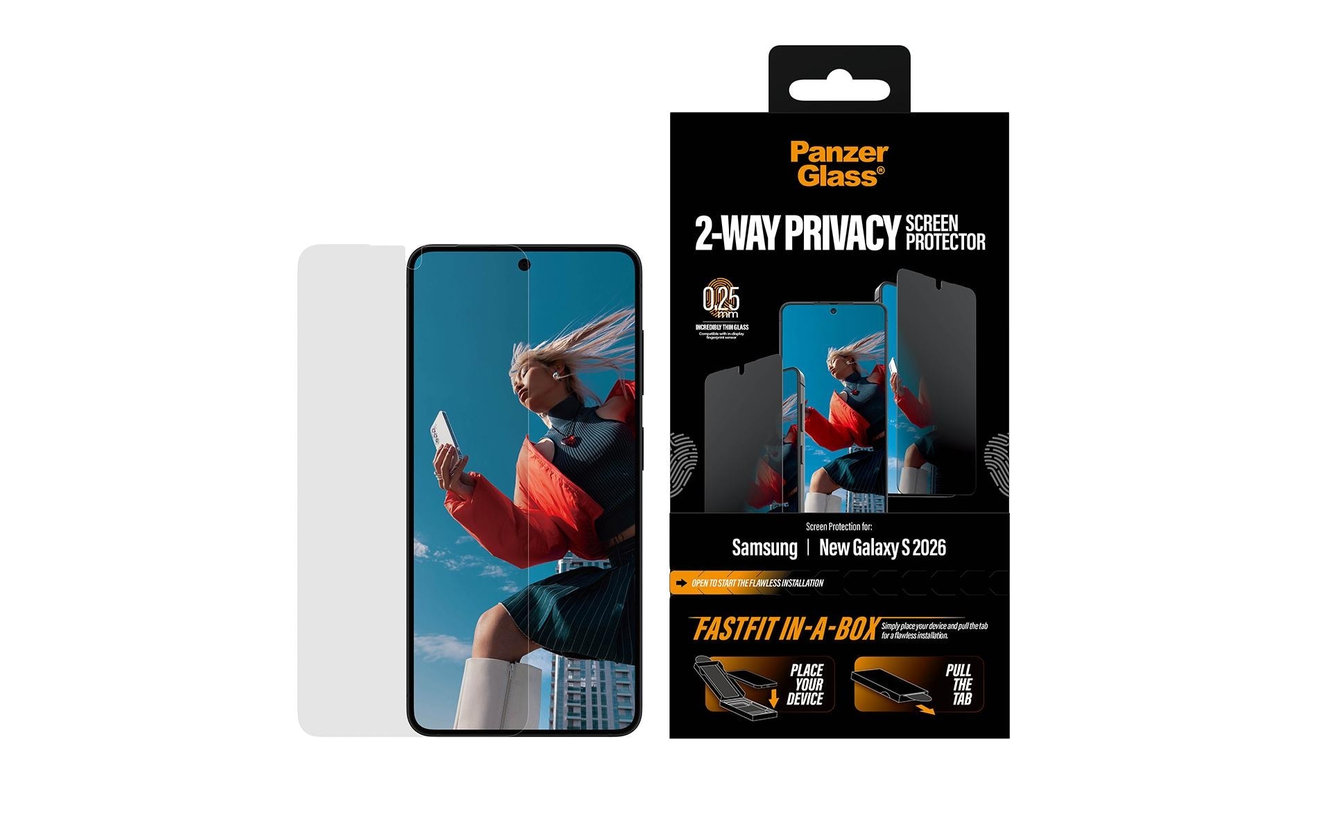 PanzerGlass Verre de protection d'écran »2-Way Privacy Screen Protector« für Samsung Galaxy S26 Displayschutzfolie, Schutzfolie, Bildschirmschutz, kratz- & stossfest