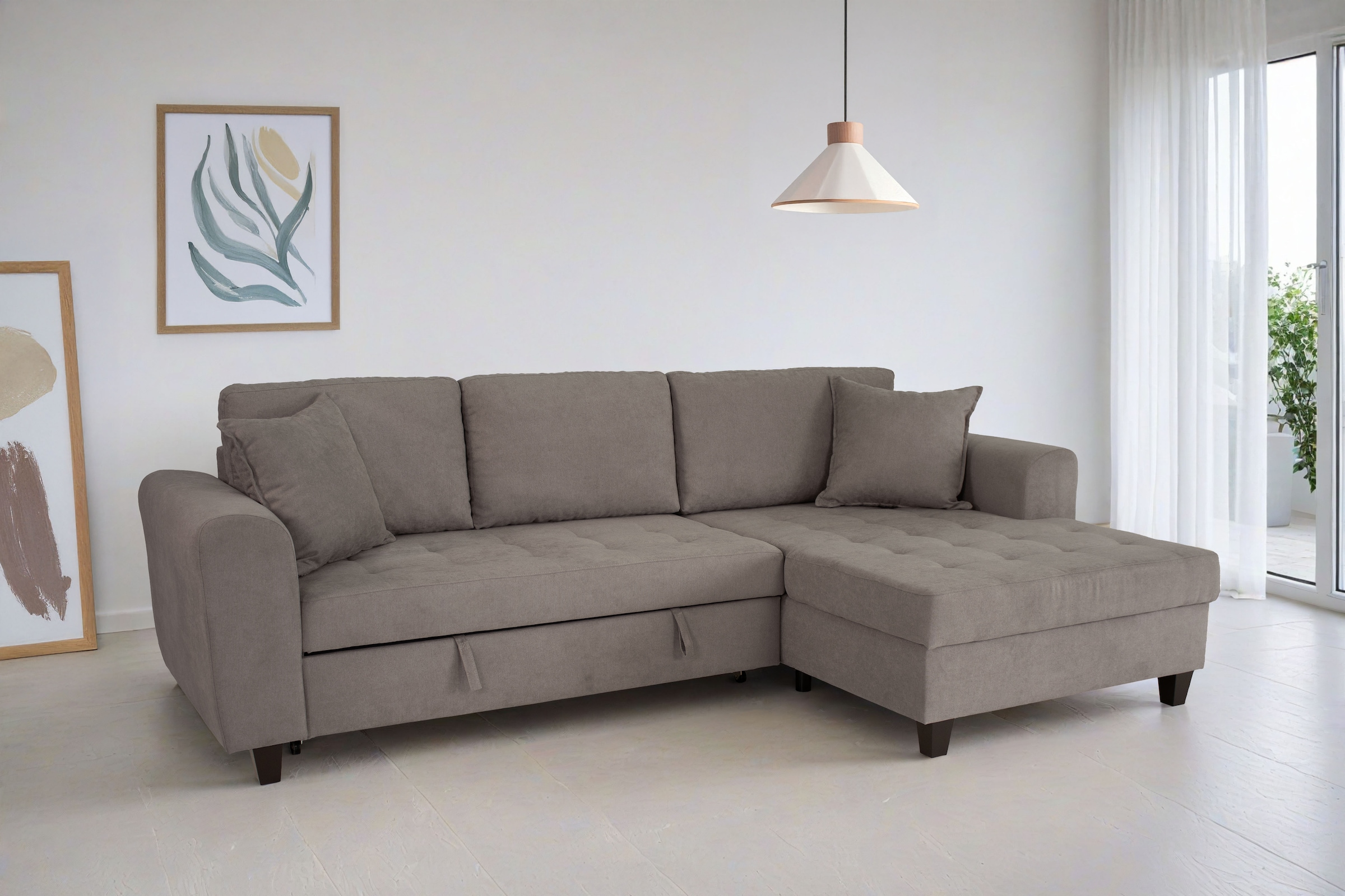 Trends by HG Canapé d'angle »Moritz L-Form, B: 265 cm« mit Bettfunktion, Bettkasten & Zierkissen