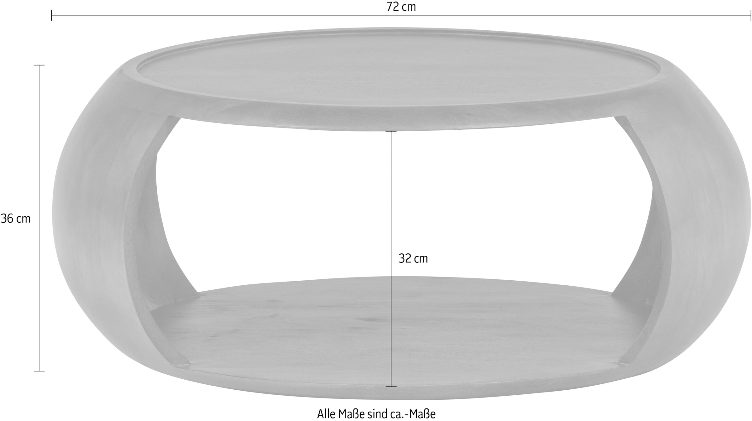 WOOOD Table basse »Cole mit Massivmangoholz und Aussparung B 72 x T 72 x H 36 cm« forme organique, capacité de charge 11,3 kg, pour usage intérieur