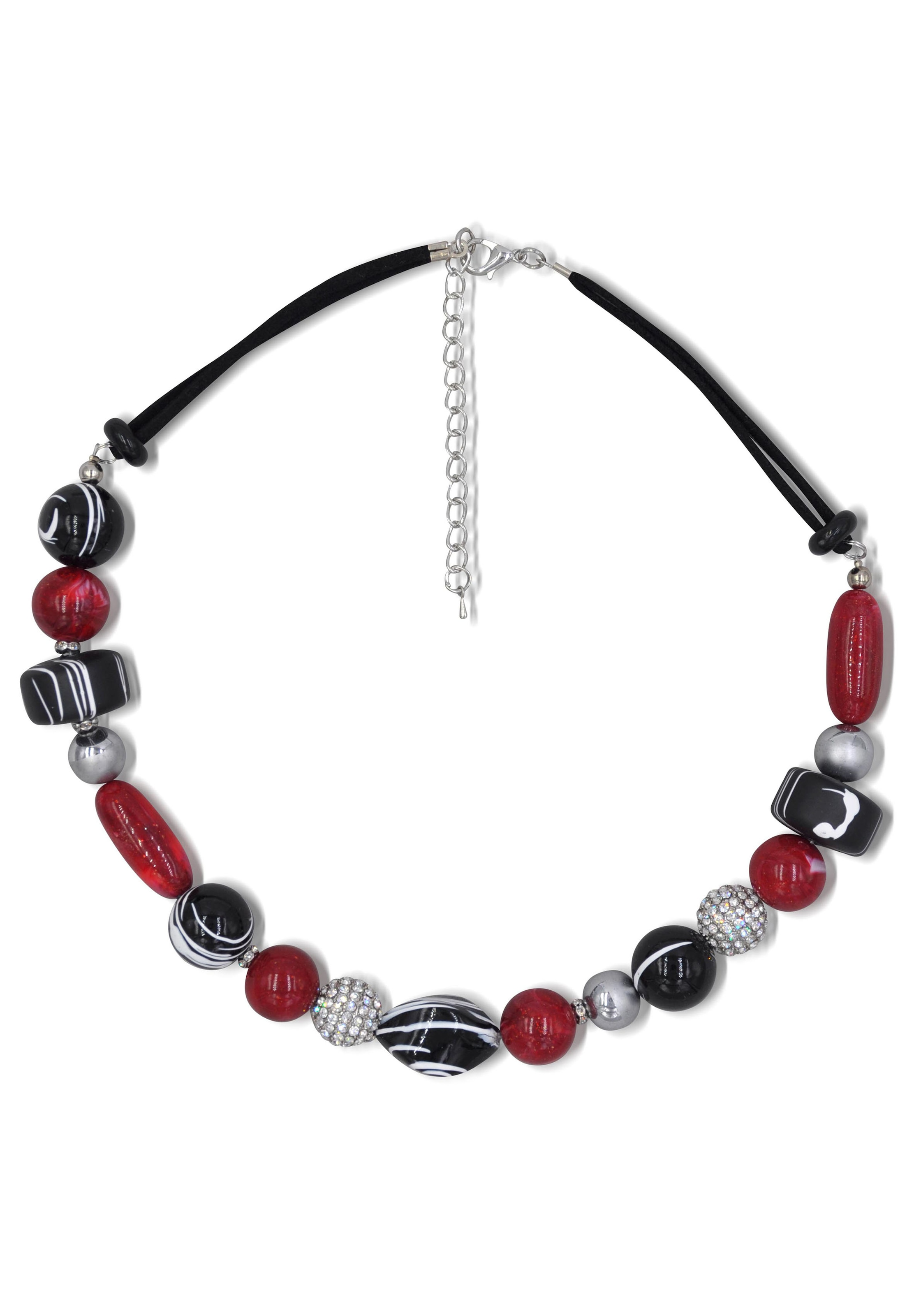 Collier »teilweise mehrreihig, rot, schwarz«, Made in Germany - mit Hämatit, Glasstein