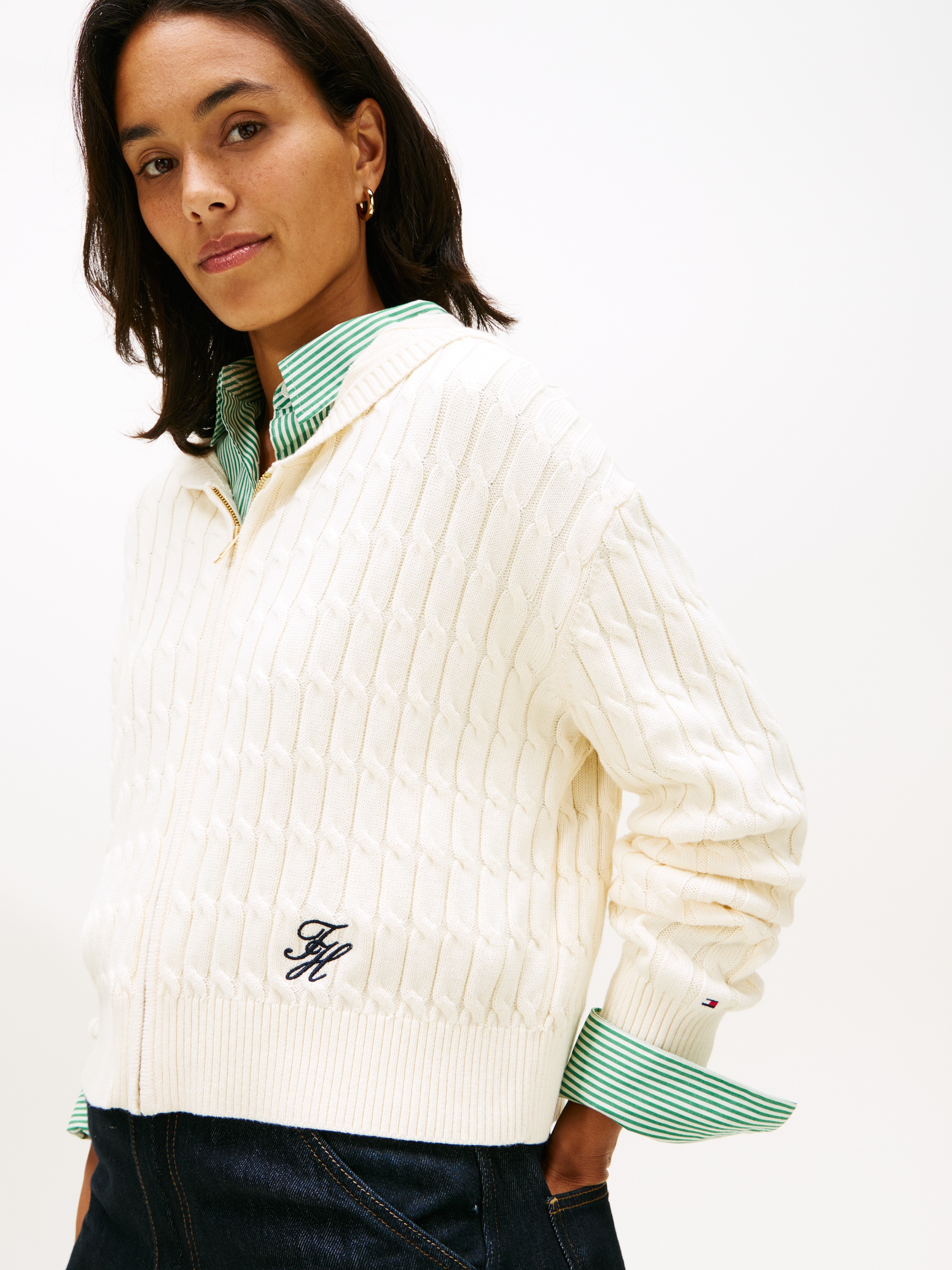 Tommy Hilfiger Cardigan à capuche »CO CABLE MID GG LS ZIP HOODY« mit Zopfstrickmuster