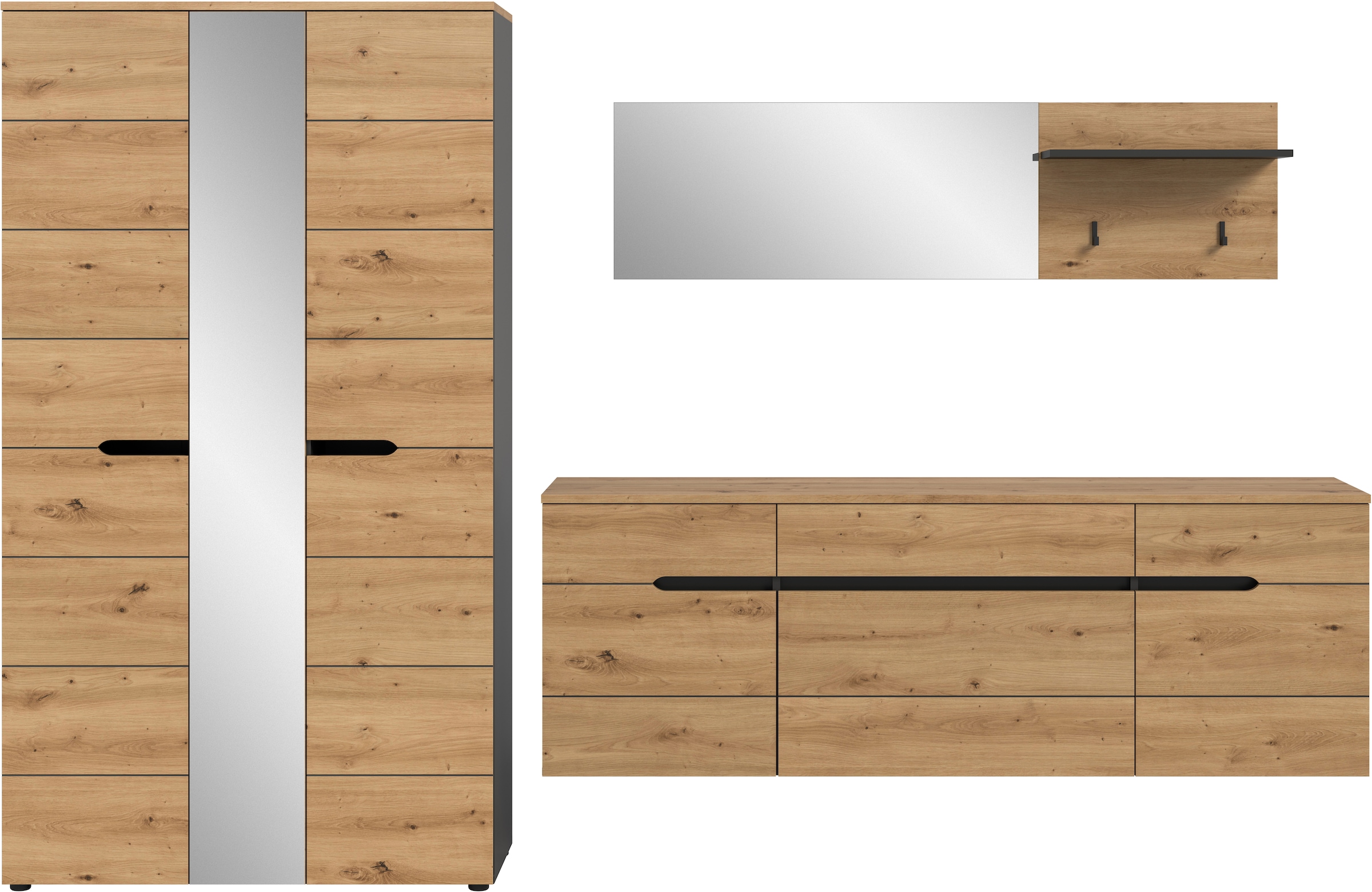 Image of Home affaire Garderoben-Set "REHAT, TOPSELLER, 3-teilig, Breite 296 cm, individuell stellbar" Set, best. aus: Garderobenschrank, Hängeschrank & Garderobenpaneel, 3 Stk. tlg.