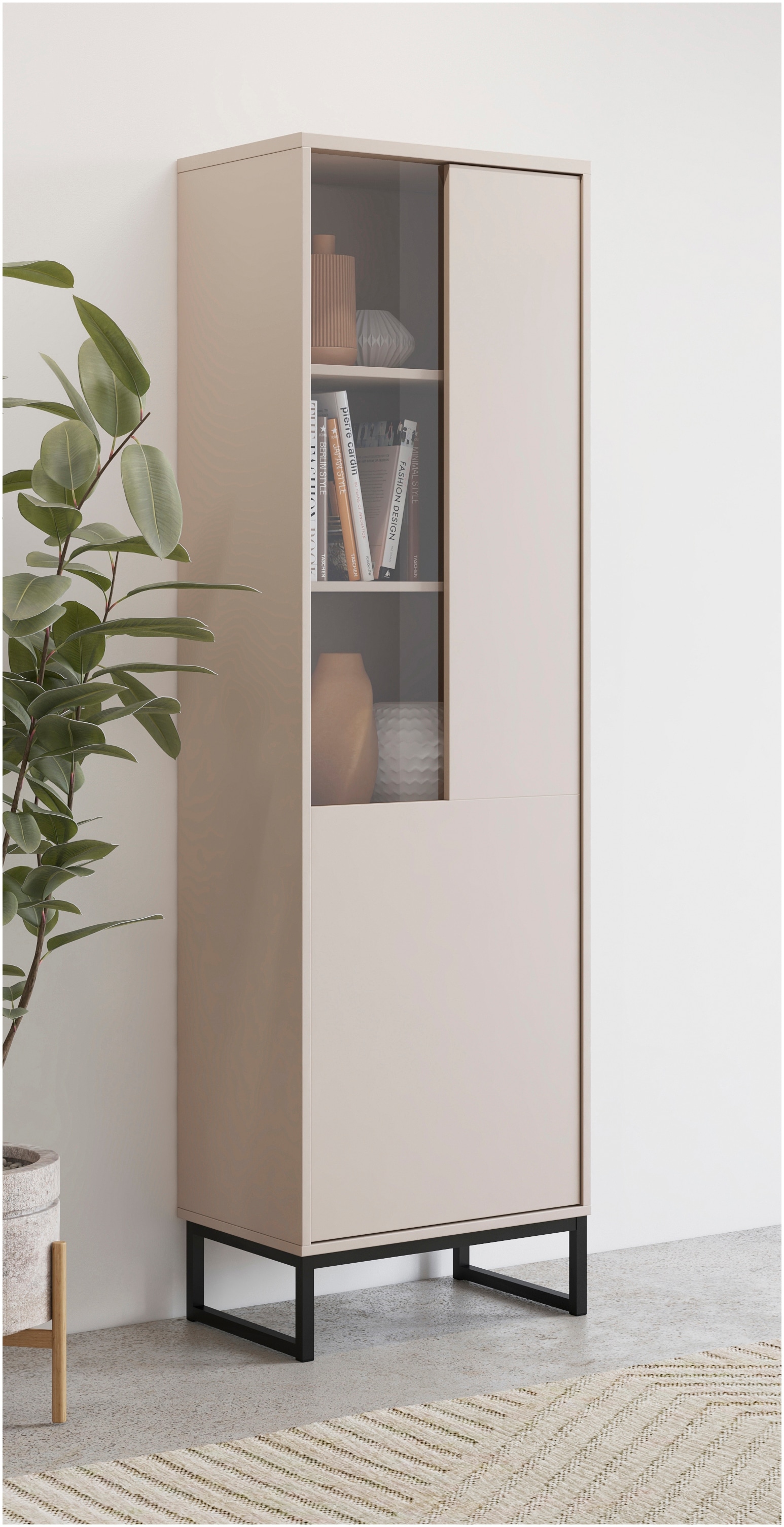 Home affaire Vitrine »Loft, Höhe 181 cm, moderne Standvitrine mit Glastür, Metallkufen« Hochschrank mit viel Stauraum, Glastür und verstellbaren Einlegeböden