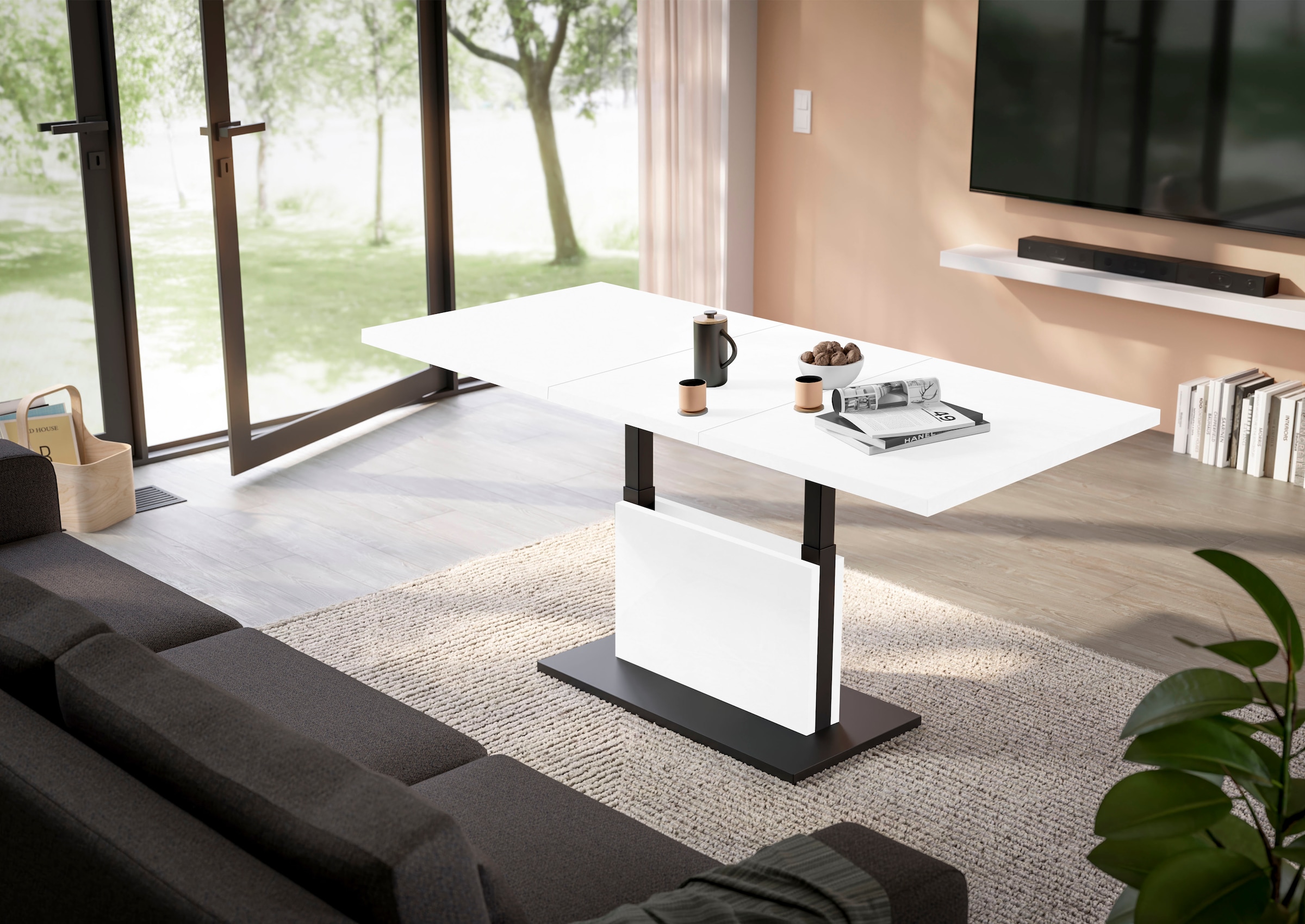 Mäusbacher Couchtisch »Lift Couchtisch« höhenverstellbar 56-75cm, Breite Tischplatte 120-160cm, Metallgestell