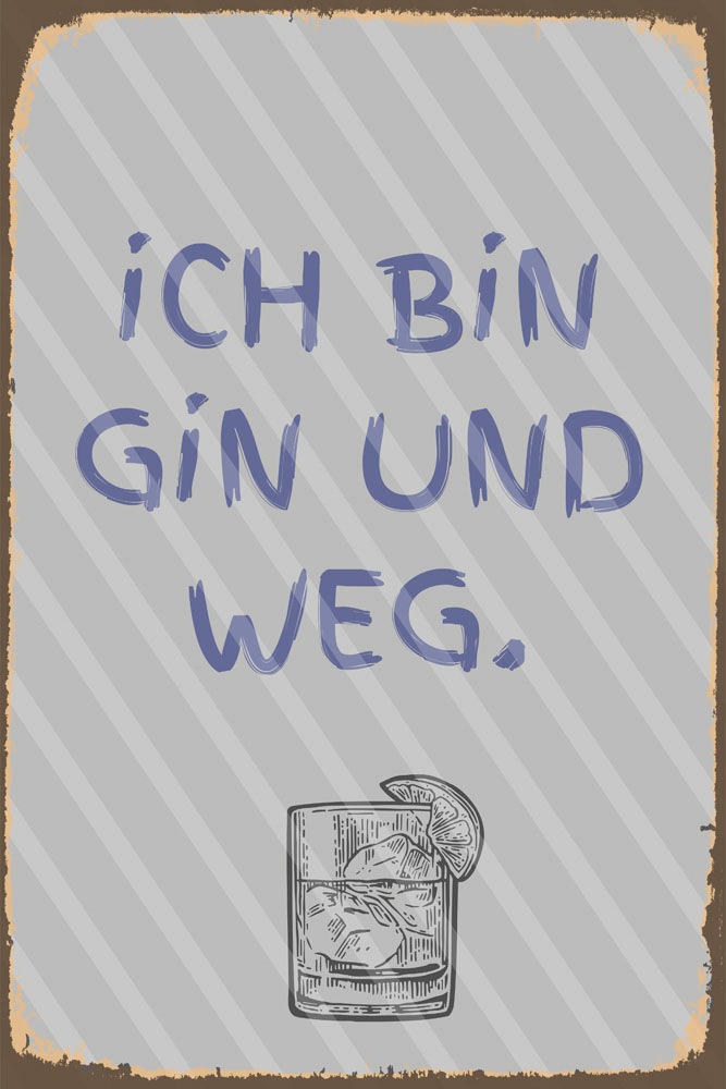 queence Metallbild »gin und weg«, Schriftzüge-Schriftzug-Getränke, (1 St.), Stahlschilder