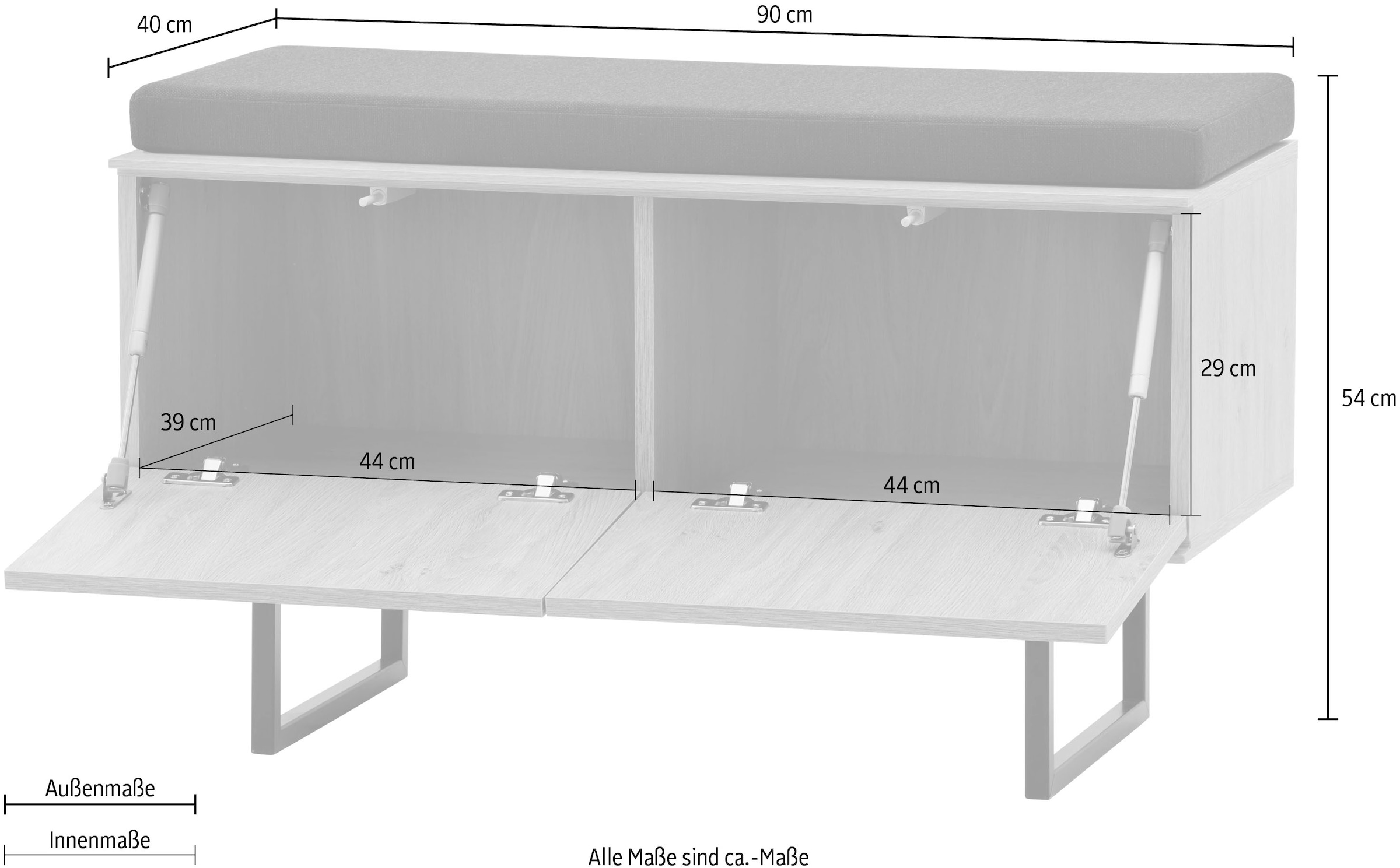 Home affaire Banc à chaussures »Lund, Garderobenbank mit Klappen, moderne Sitzbank, Polsterbank« beaucoup d'espace de rangement, place pour environ 6 paires de chaussures, 90 cm de large