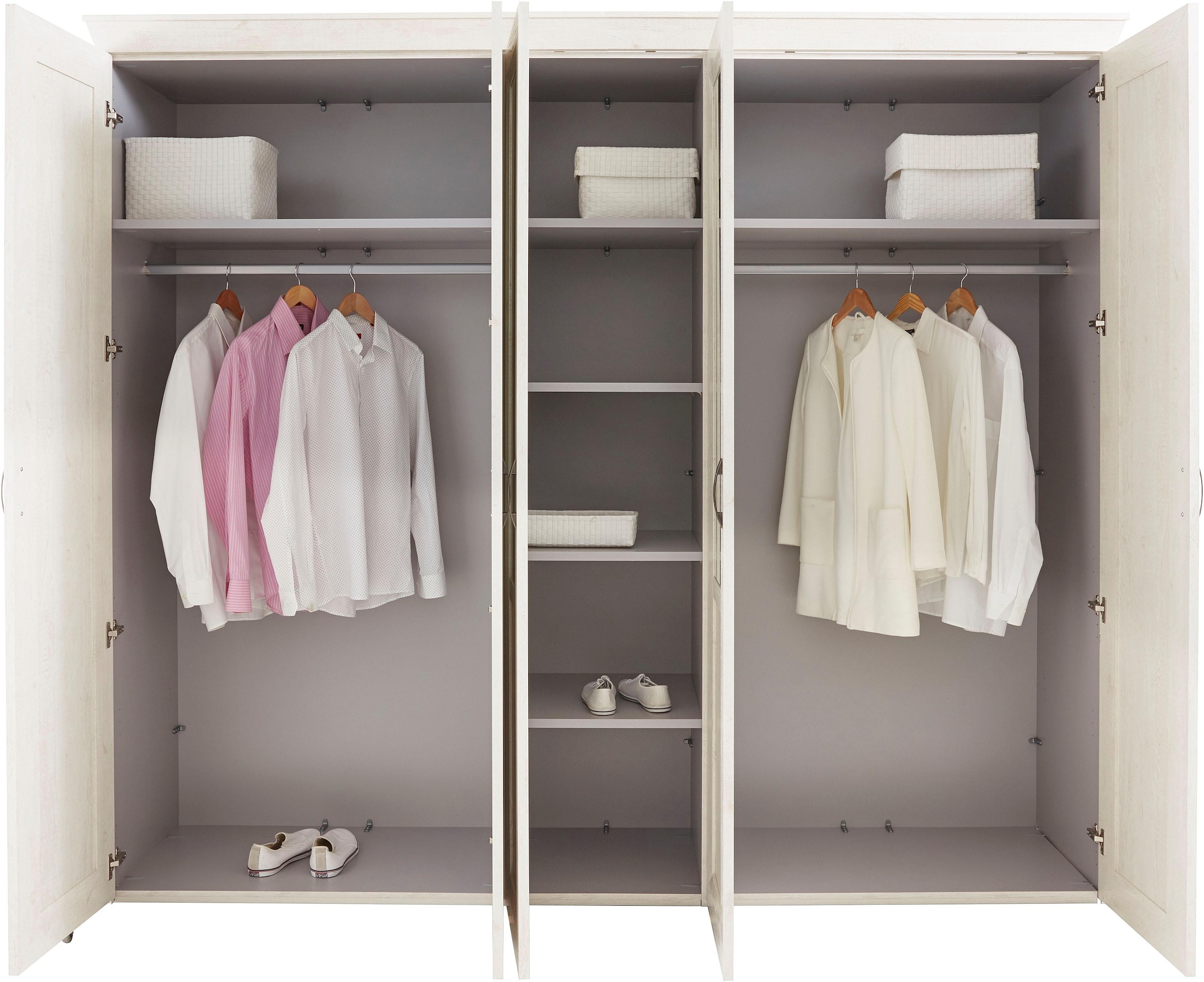 FORTE Kleiderschrank »Kashmir, klassischer Landhausstil, Made in Europe« Masse (B/T/H): 255/63/221 cm,  mit Spiegel und dekorativen Fräsungen und Elementen