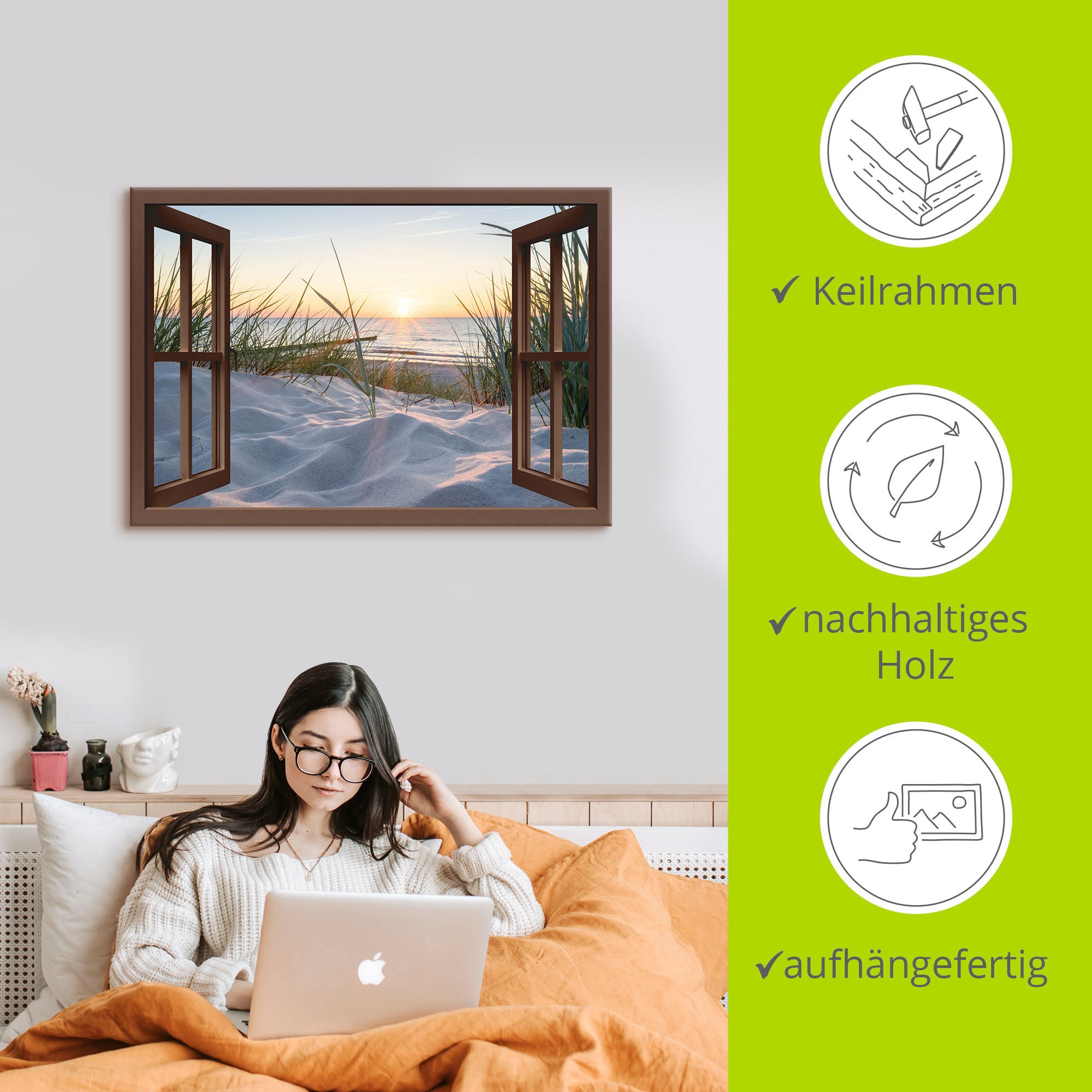 Artland Fresque murale »Ostseestrand durchs Fenster« 1 cuis tlg. als Alubild, Leinwandbild in verschied. Grössen