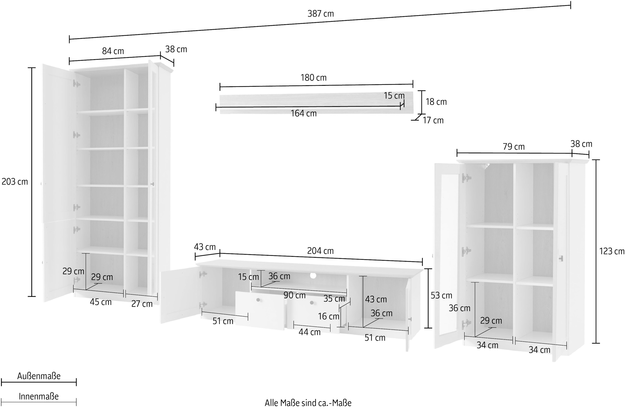 GOODproduct Wohnwand »Brest, Anbauwand im Landhausstil, Komplettset, Wohnzimmer-Set« Set, 4 Stk. tlg.