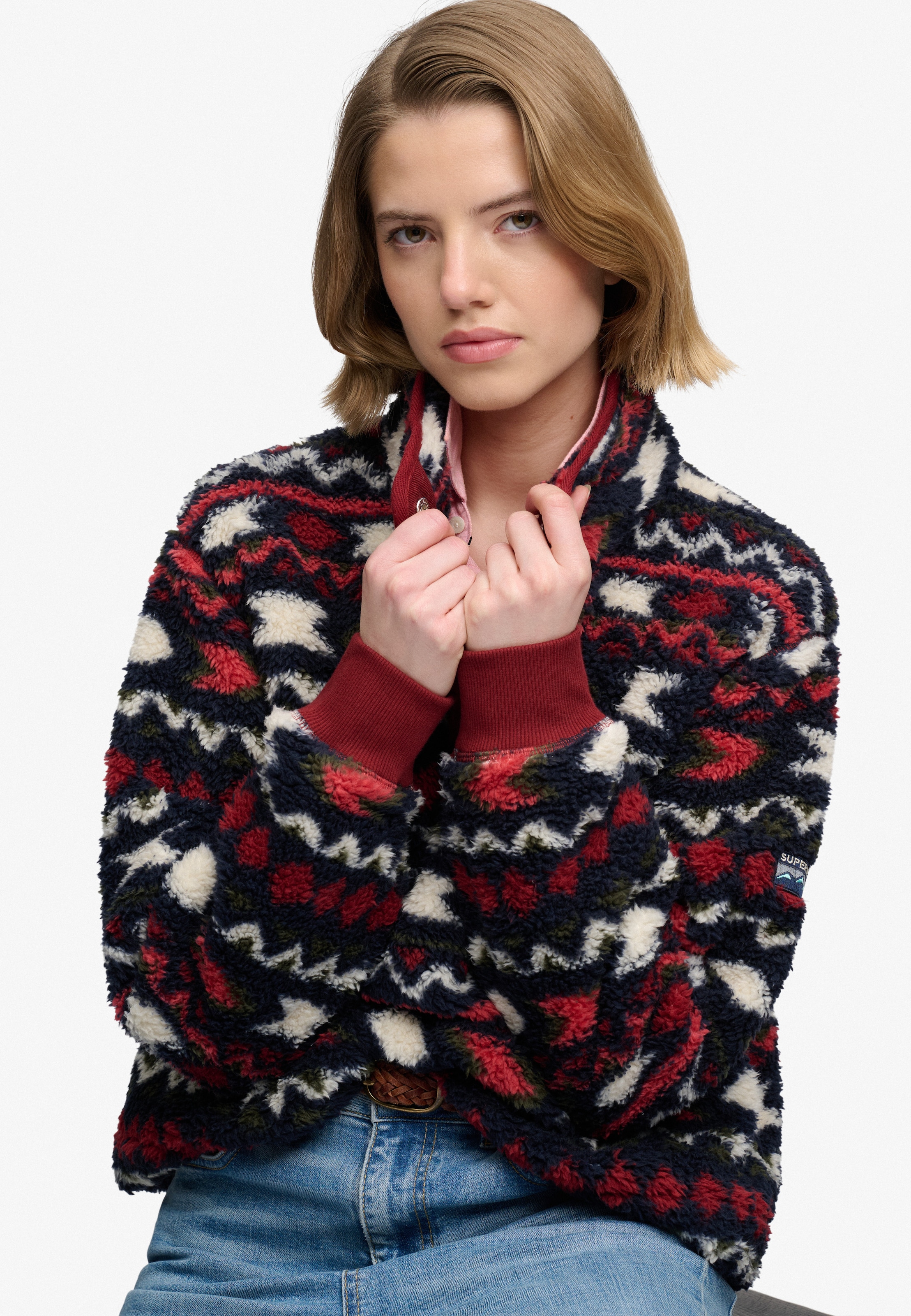 Superdry Pull en polaire »SUPER SOFT PRINTED HENLEY«, Kunstfaser, oversize
