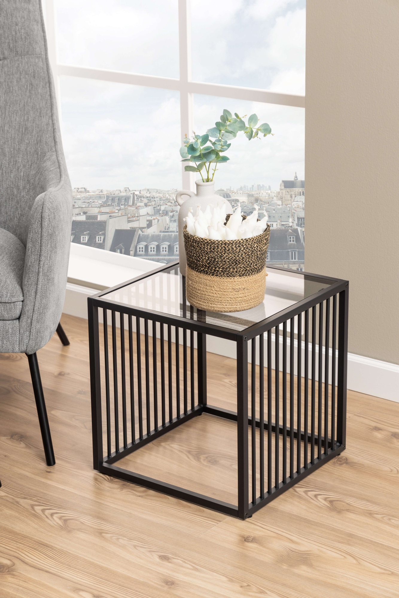 ACTONA GROUP »Strington, robuster Ecktisch im skandinavischem Design, robust« Ecktisch, Glas, pflegeleicht, vertikalen Metalllamellen, H: 63 cm