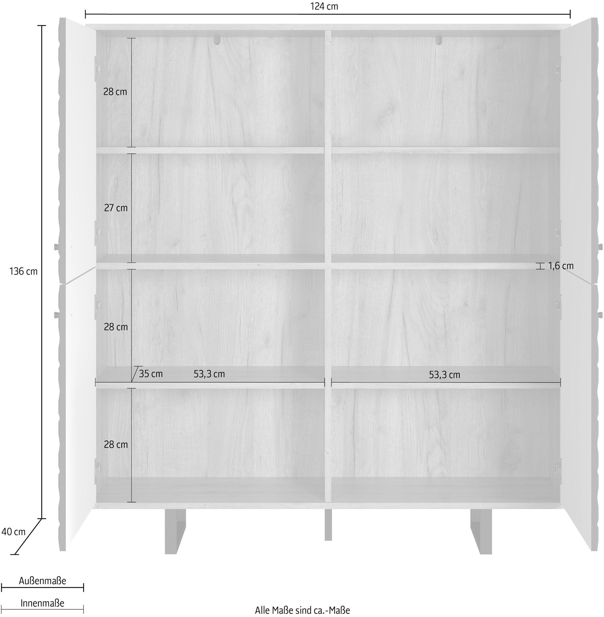 Home affaire Buffet haut »Ferretti« Sideboard mit besonderer Fräsung - Füsse und Griffe aus Metall