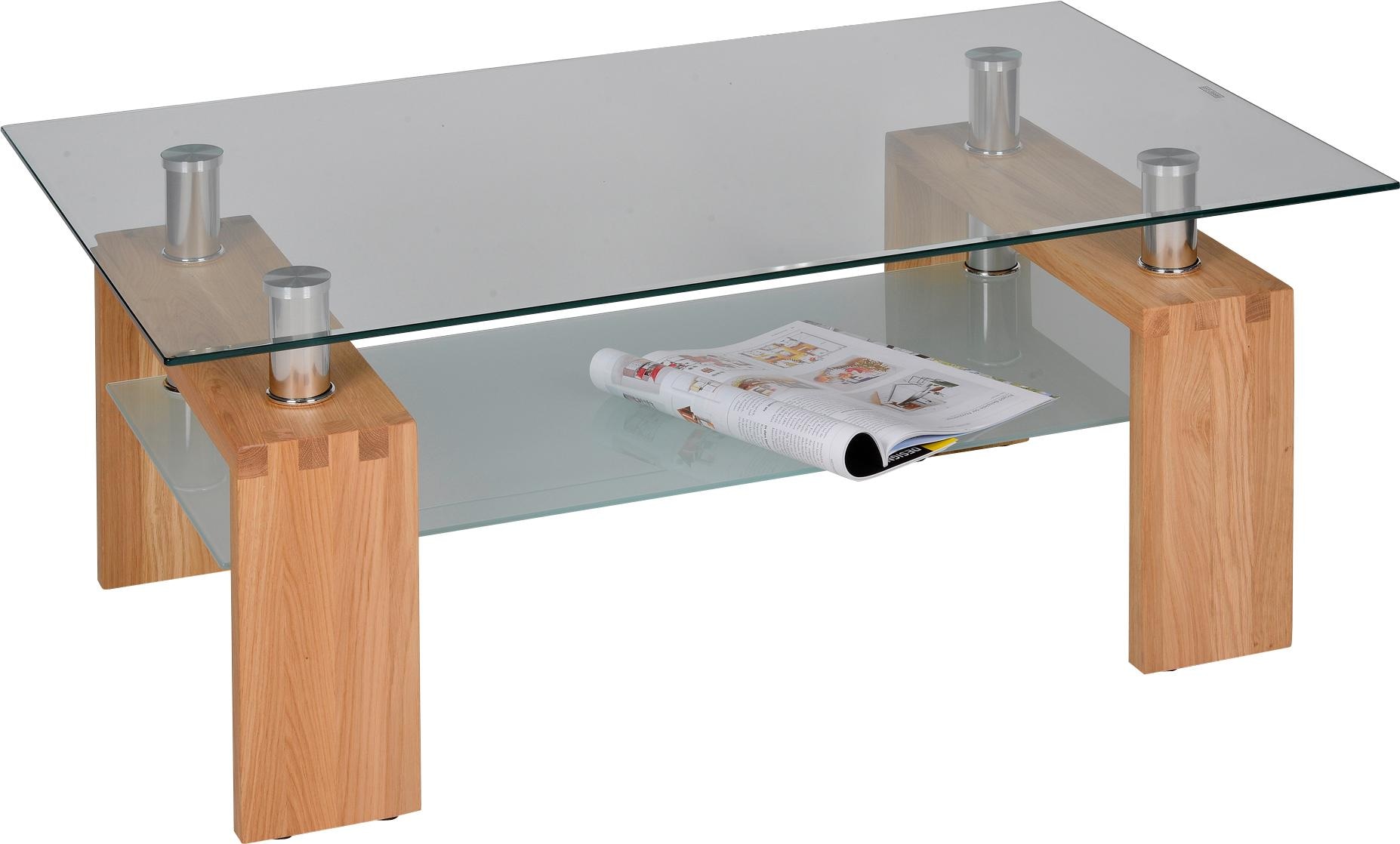 Image of PRO Line Couchtisch, aus Massivholz Eiche, mit Glasplatte, Ablageboden aus Glas satiniert, rechteckig bei Ackermann Versand Schweiz