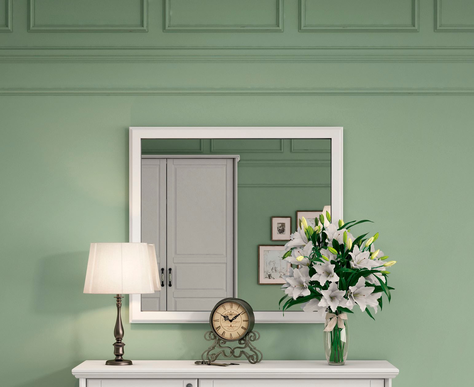 Image of GOODproduct Wandspiegel "Evergreen, Masse (B/T/H): 98/4/82 cm" mit Rahmen und schönen Profil im Landhausstil, FSC-zertifiziert
