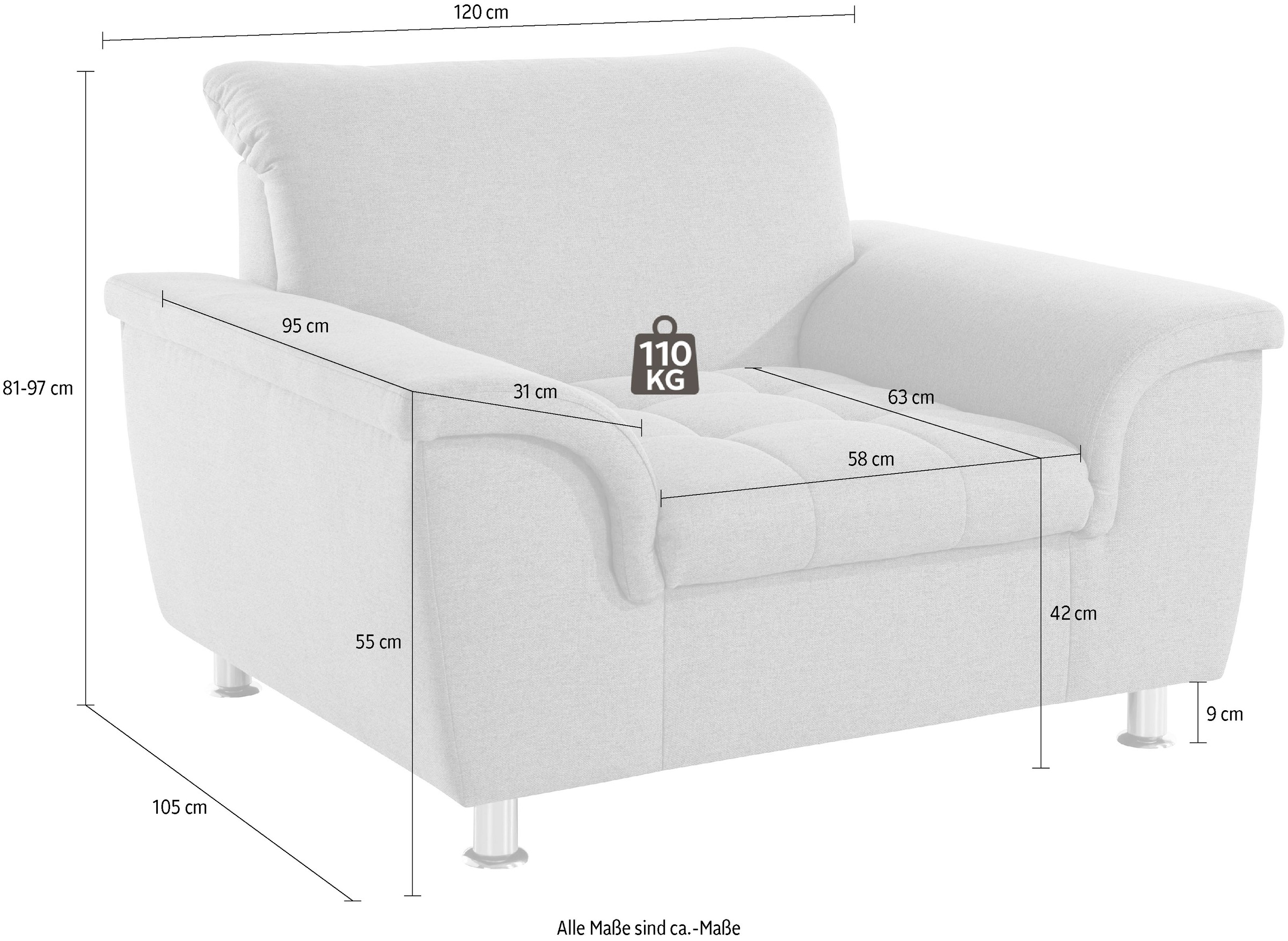 DOMO collection Sessel »Franzi, zeitlos und elegant, moderne Sitzheftung«, wahlweise mit Kopfteilverstellung