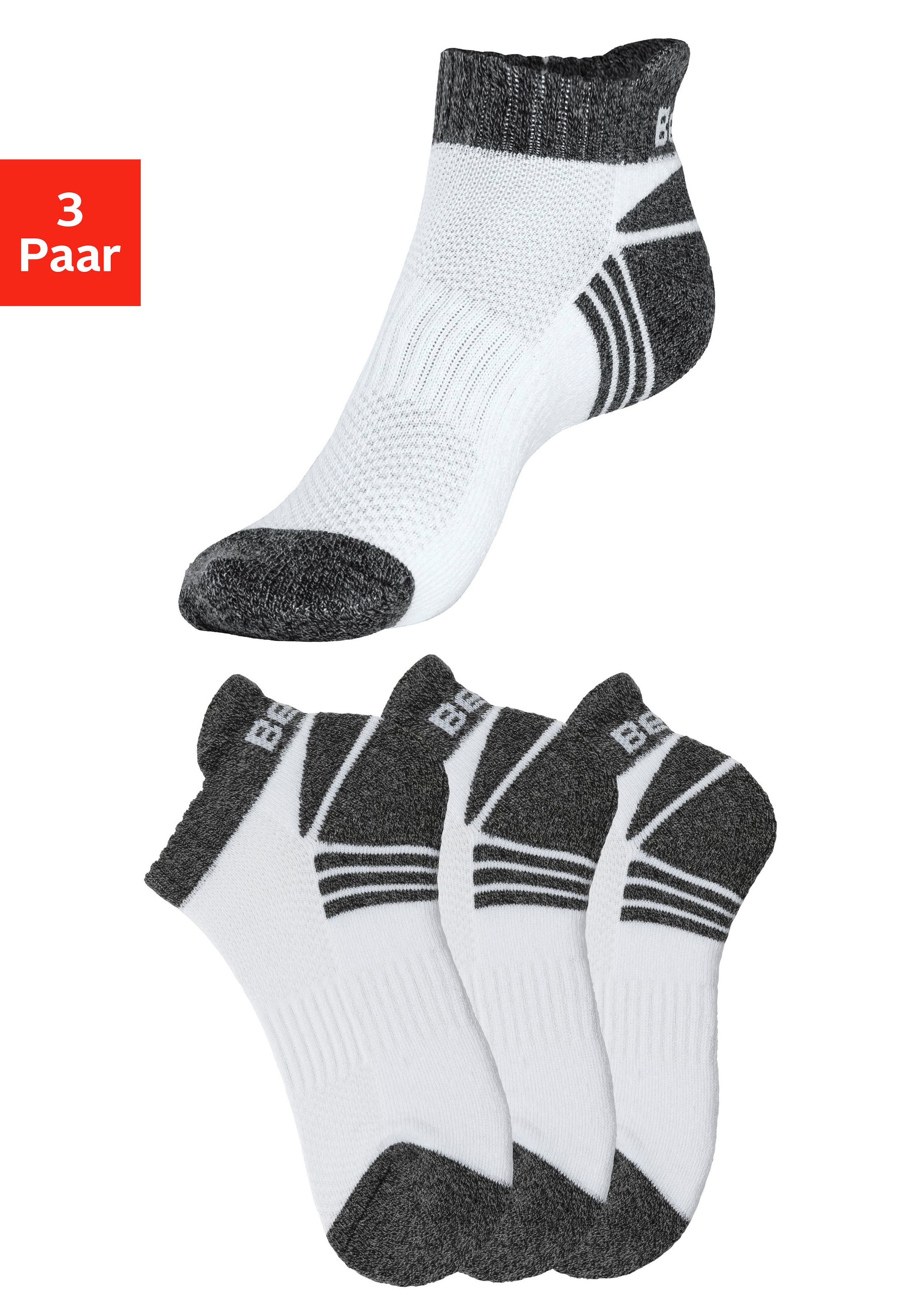 Bench. Sneakersocken, (Packung, 3 Paar), mit Mittelfussgummi und Pikeestruktur