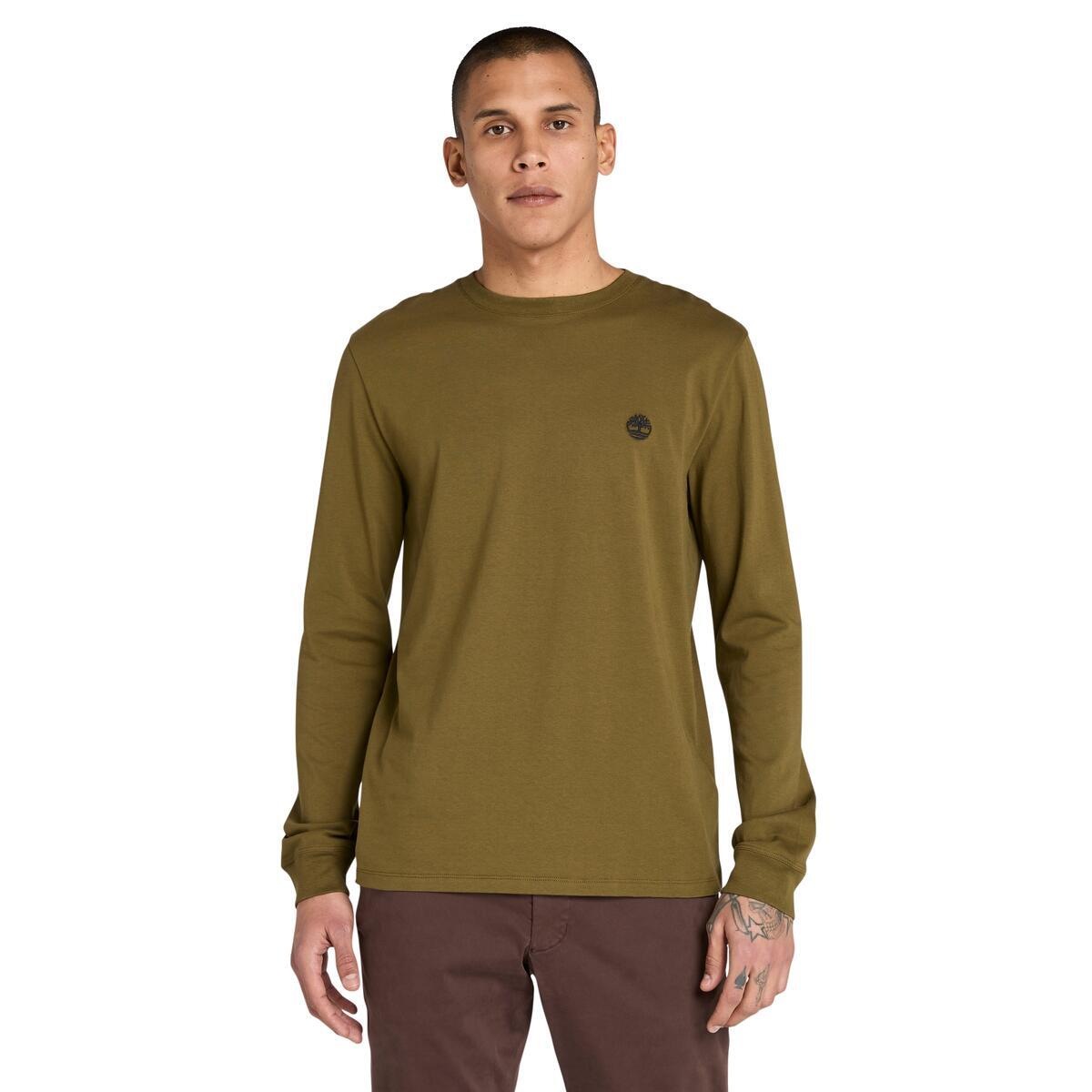 Image of Timberland Langarmshirt "DUNSTAN RIVER Long Sleeve Tee" mit Logostickerei, Rundhalsausschnitt, aus Baumwolle, pflegeleicht