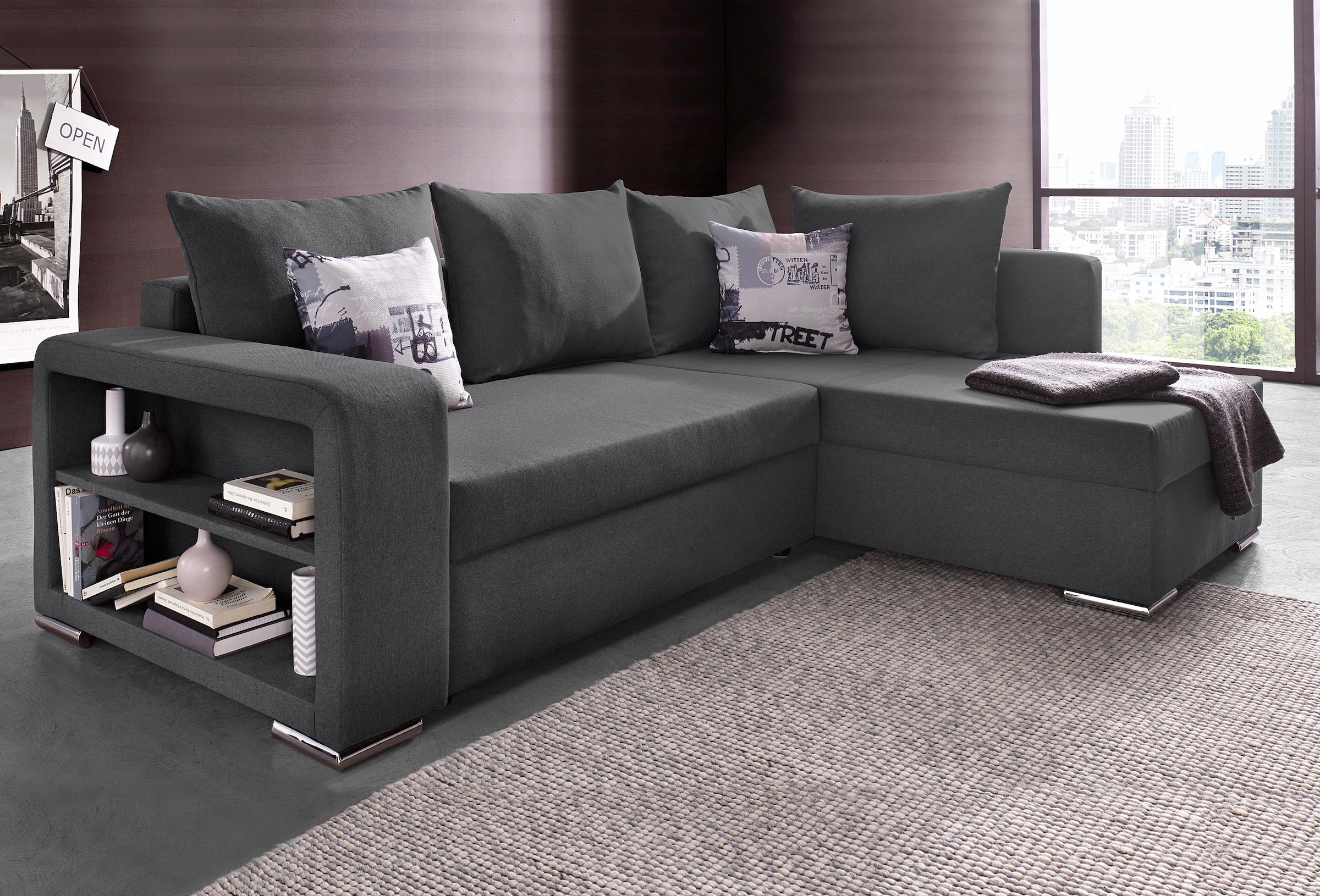 Image of COLLECTION AB "John L-Form, B: 226 cm, Schlaffunktion & Bettkasten" Regalelement & 2 Zierkissen, Couch optional mit Federkern