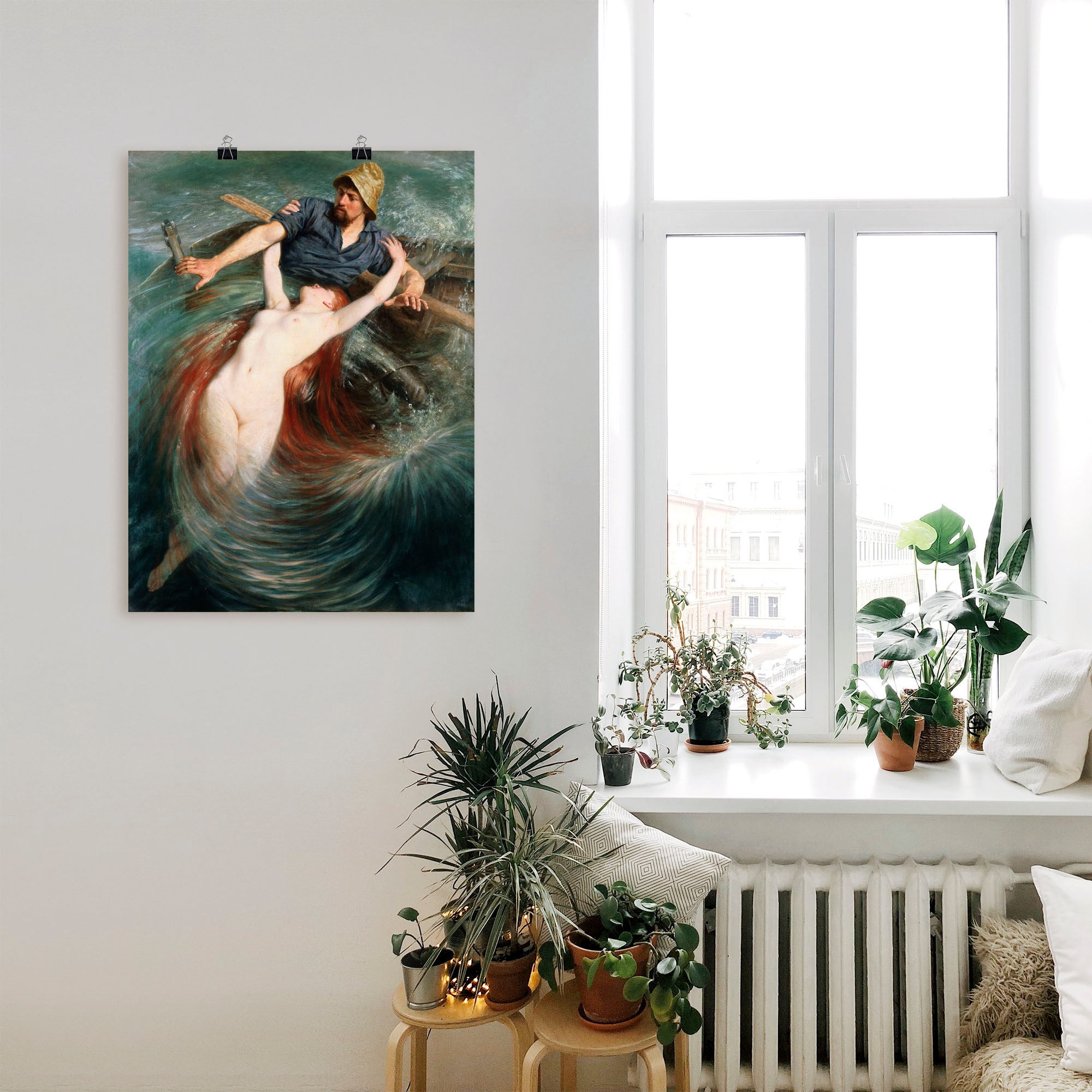 Artland Wandbild »Ein Fischer in den Fängen einer Sirene.«, klassische Fantasie, (1 St.), als Leinwandbild, Poster in verschied. Grössen