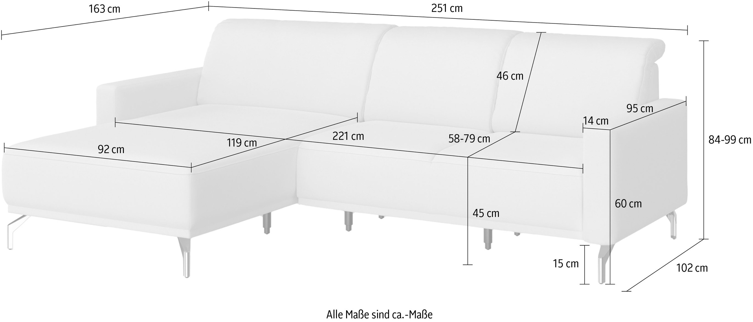 sit&more Ecksofa »Bailando L-Form«, wahlweise mit Kopfteilverstellung und Vorziehsitz, motorisch