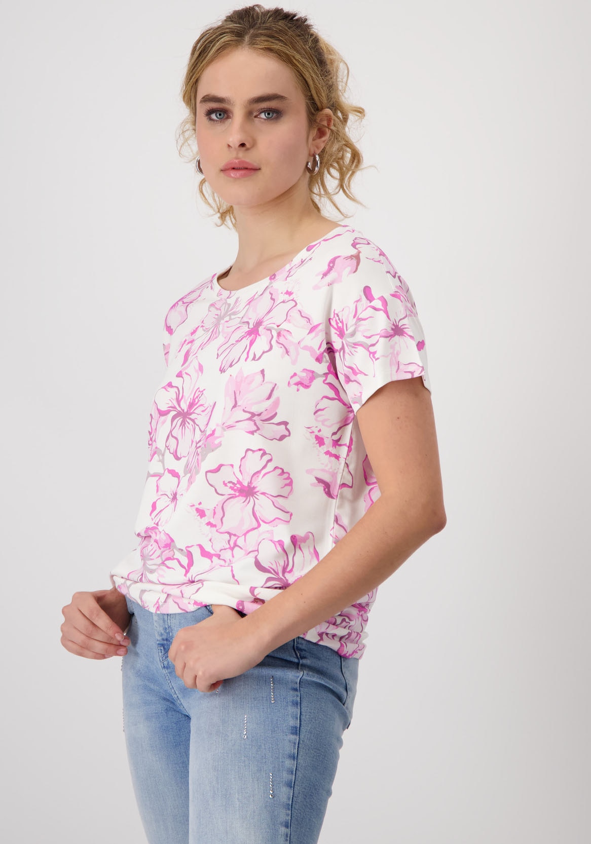 Monari T-Shirt »Shirt Blumendruck allover«, Mit Rundhalsausschnitt