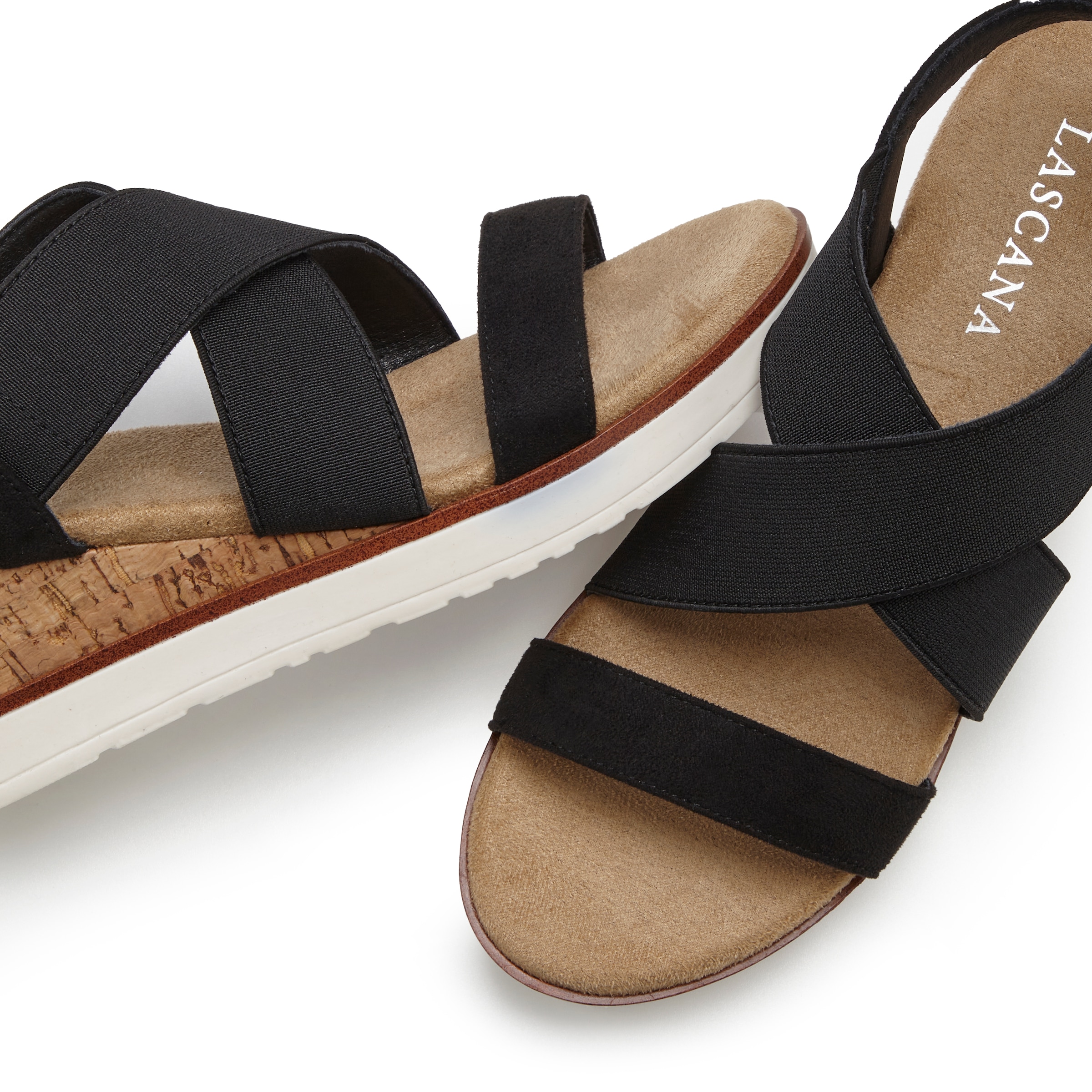LASCANA Sandalette »Sommerschuh«, Sandale, Sommerschuh mit Keilabsatz und elastischen Riemen VEGAN