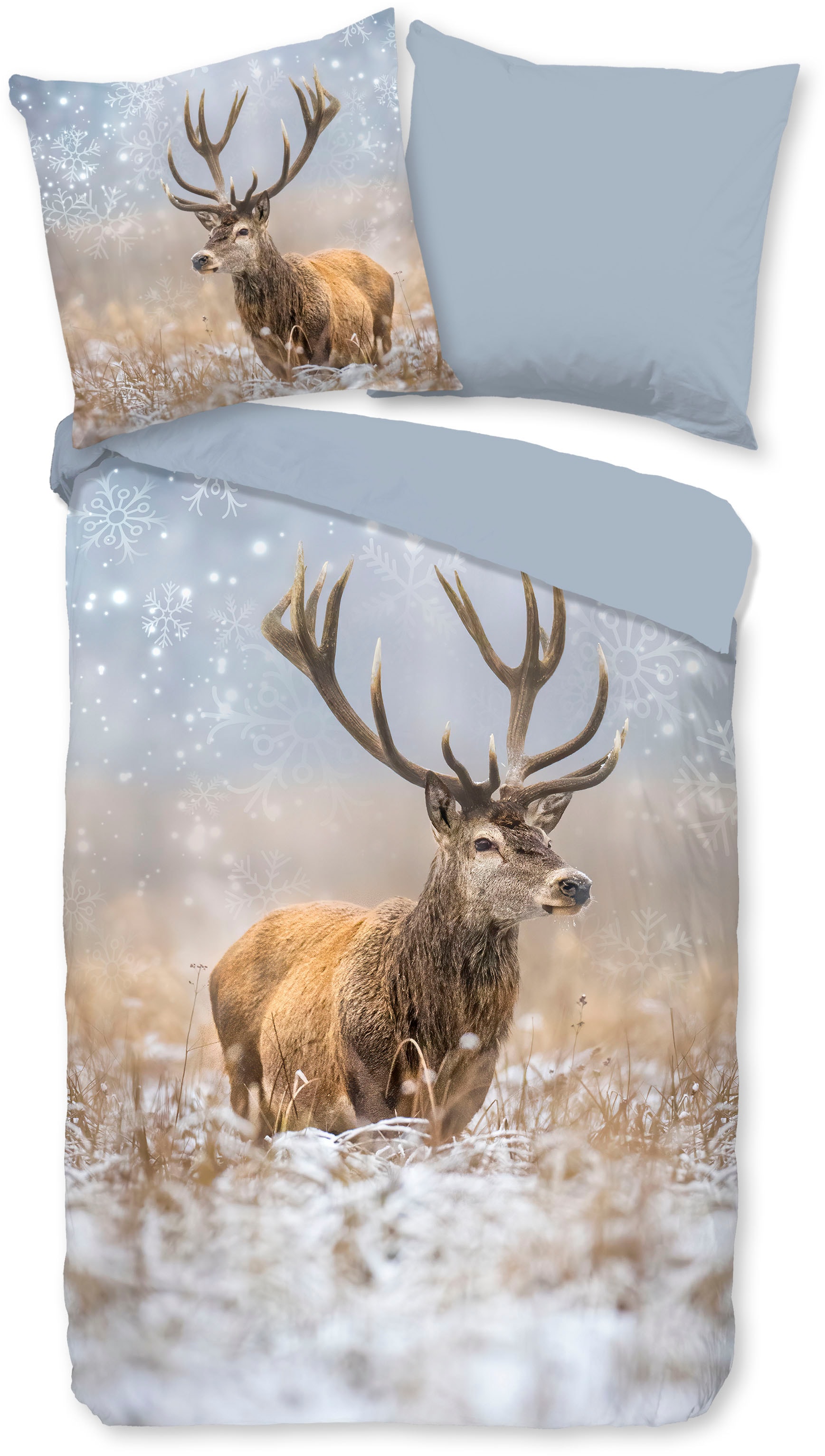good morning Wendebettwäsche »Jolly«, Biber, 135x200, Winter, Warm, Reissverschluss, Wendeoptik, Reh