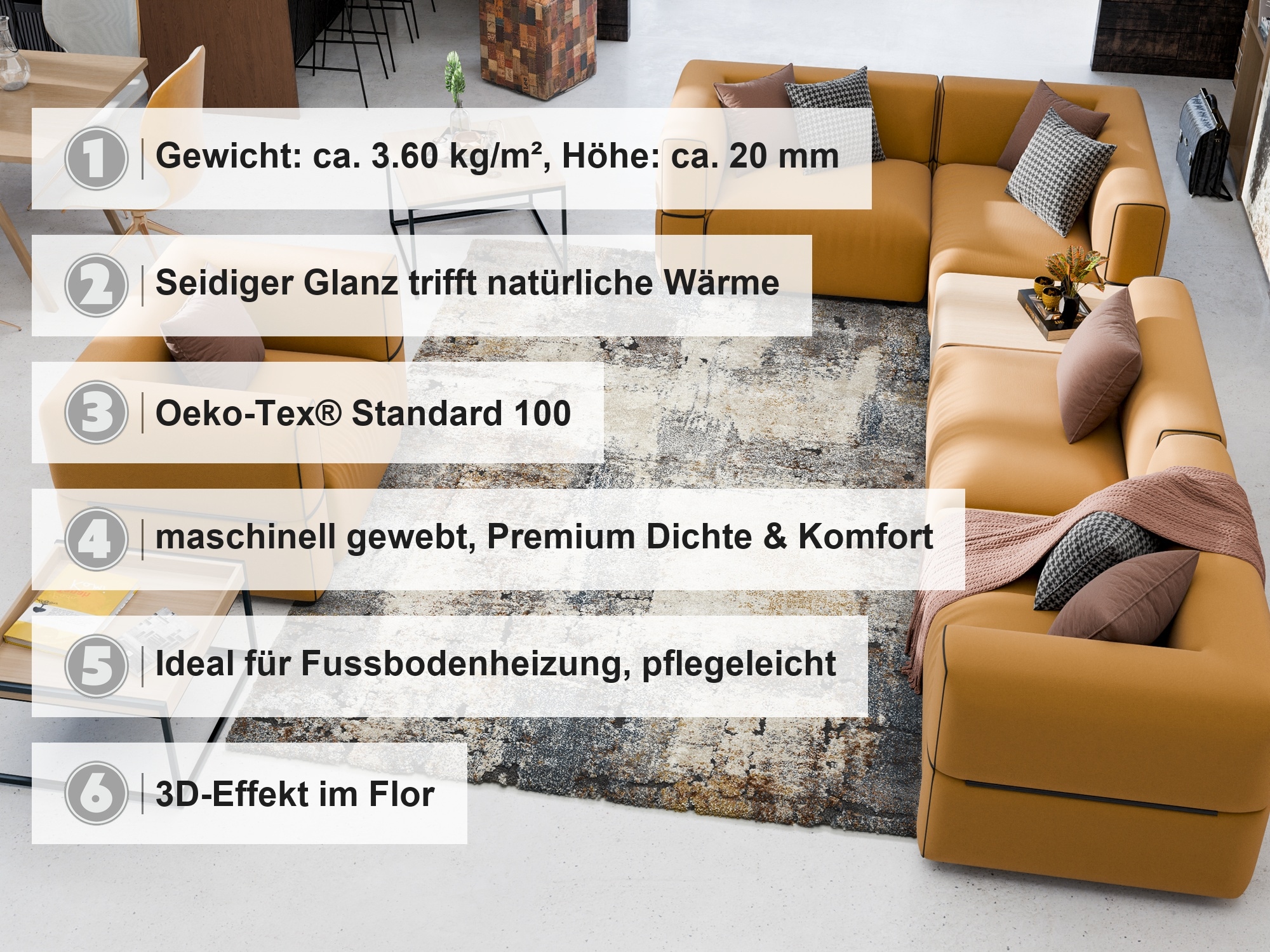 OCI DIE TEPPICHMARKE Teppich »CYRUS SUN« rechteckig 20 mm Höhe Design Kurzflor Teppich,  3D-Hochtief-Optik,  Wohnzimmer