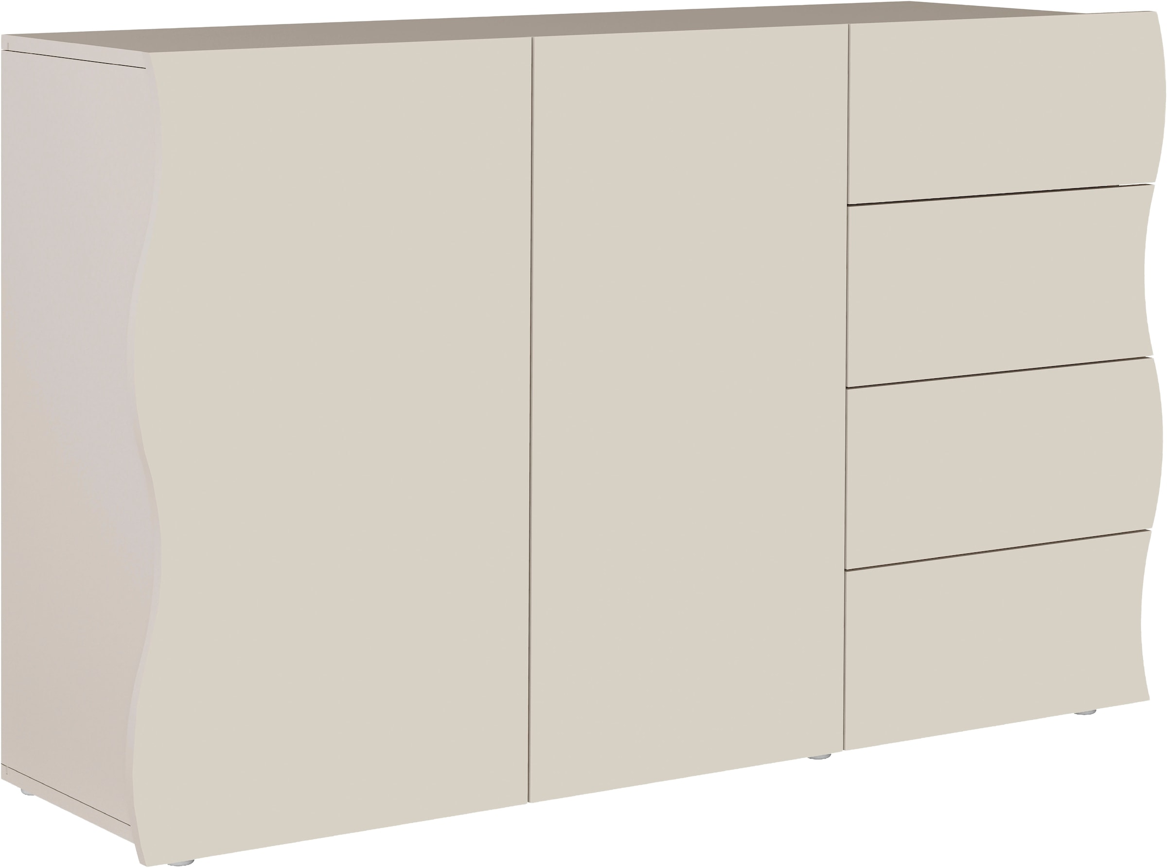 Image of Home affaire Sideboard "Onda Aufbewahrungsschrank, Sideboard, mit 2 Türen, 4 Schubladen," Elegante Kommode mit Wellenfront in Kaschmir matt, Made in Italy