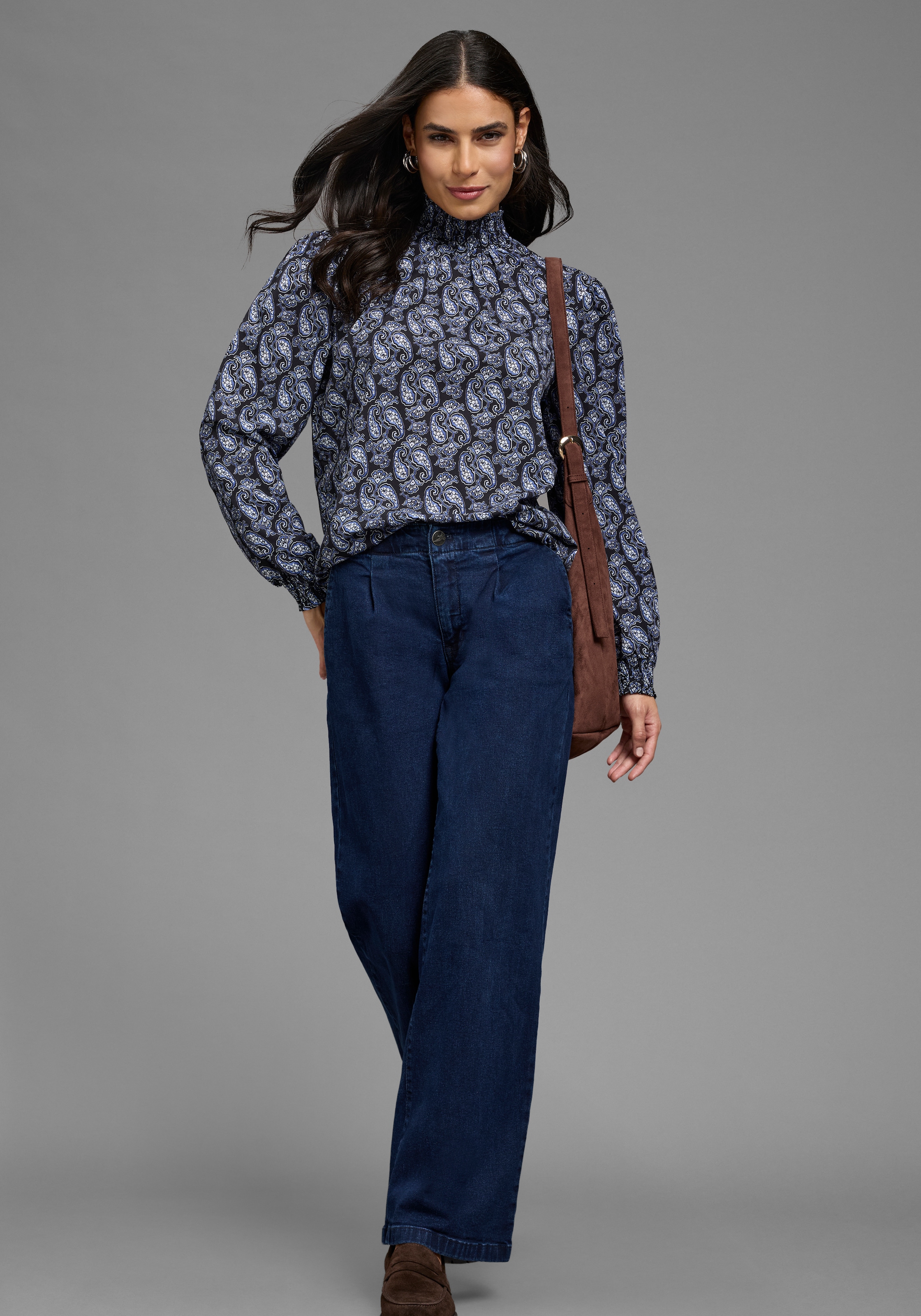 Laura Scott Blouse à pression coupe ample, avec bas de manches smocké