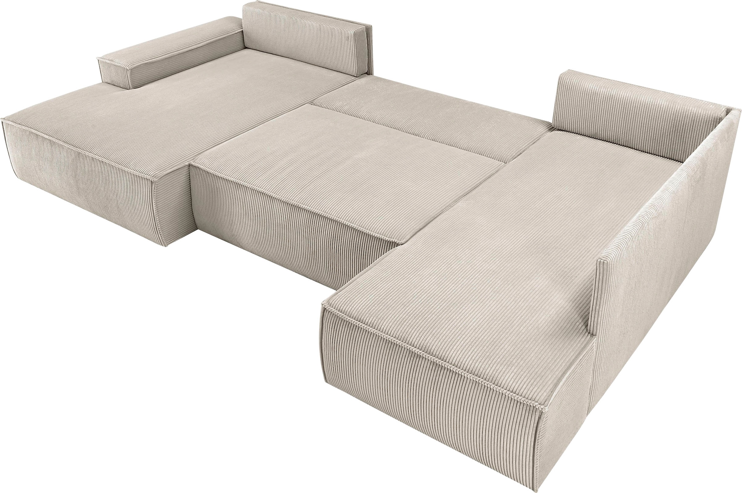 Home affaire Wohnlandschaft »SHERWOOD 329 cm, U-Form, Schlafsofa,«, Schlaffunktion m. Bettkasten (194x139 cm), Cord, Vintage, Samtvelours