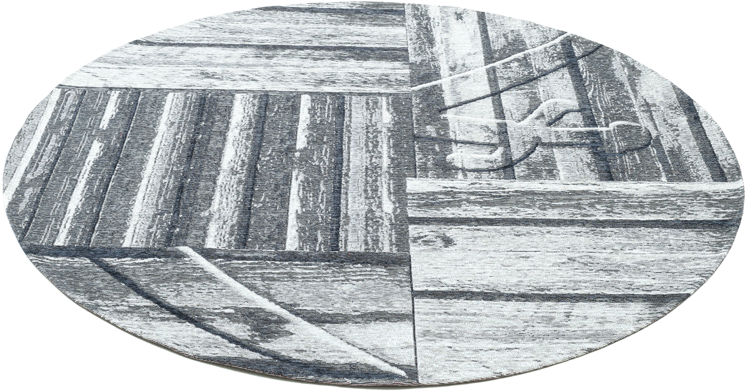 Image of Sansibar Teppich "Keitum 010" rund 3 mm Höhe Flachgewebe, modernes Holz Design, Motiv, gekreuzte Säbel