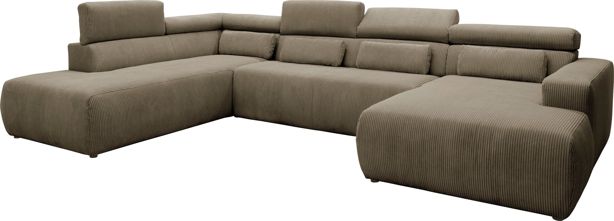 DOMO collection Wohnlandschaft »Brandon viele Bezugsarten, auch in Cord und Leder, incl. Nierenkissen«, mit Kopfteilverstellung, wahlweise Sitztiefenverstellung, U-Form