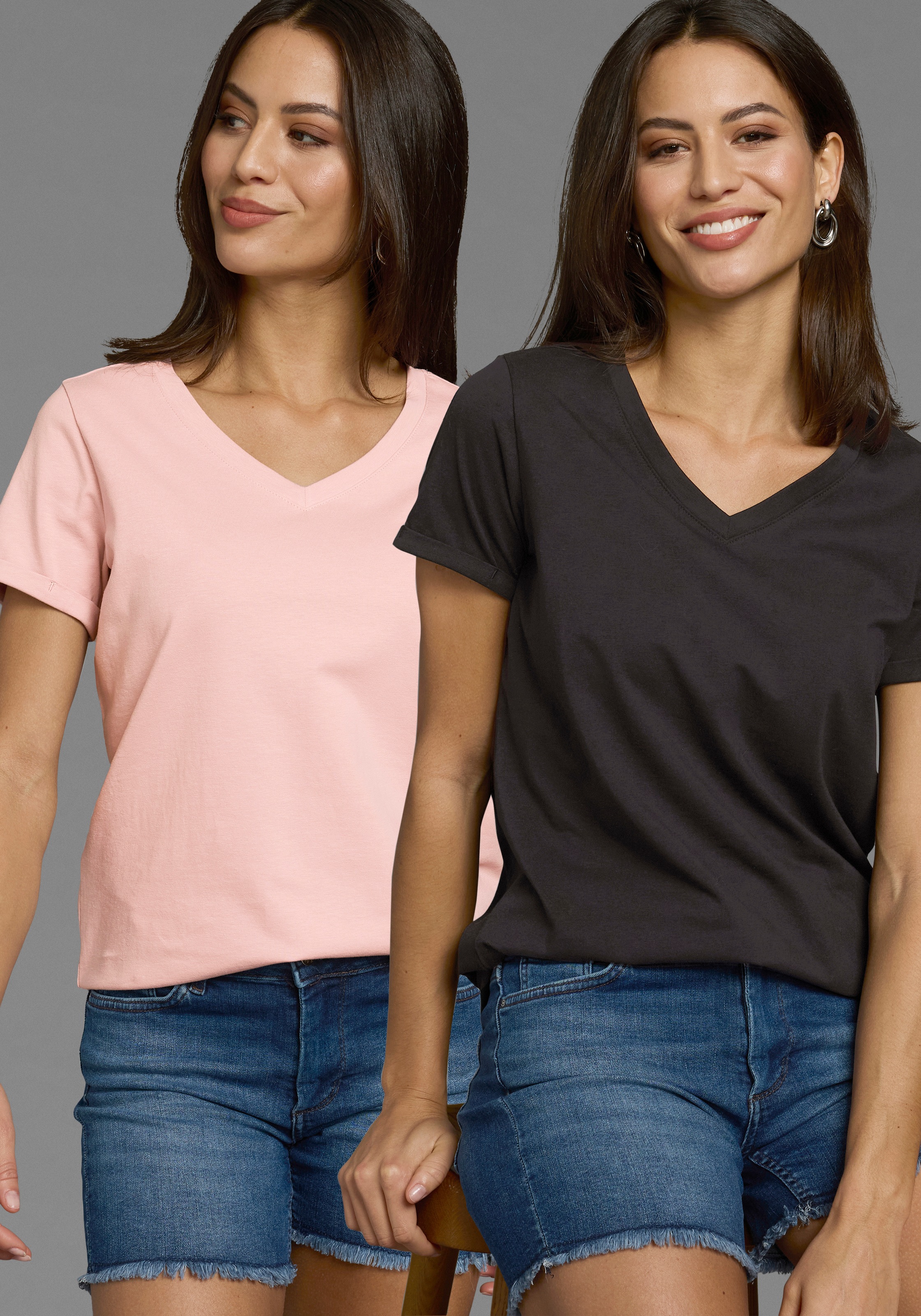 Image of Laura Scott Longshirt 2-er Pack, V-Ausschnitt