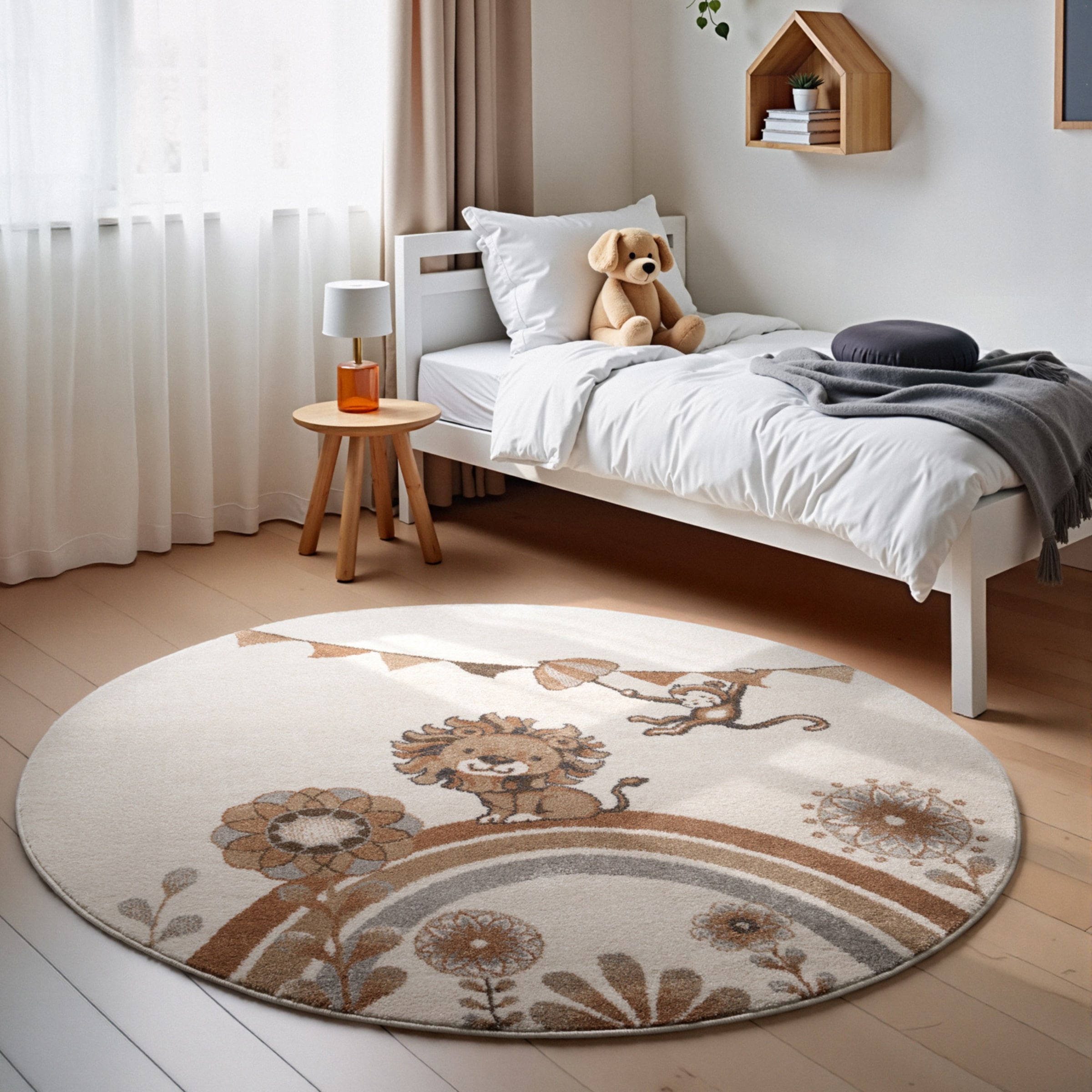 Image of Villeroy & Boch Kinderteppich "Roar like a Lion Teppich" rund 9 mm Höhe Spielteppich weich, Kinderzimmer, Boho Kids Spielunterlage, Tieremotiv