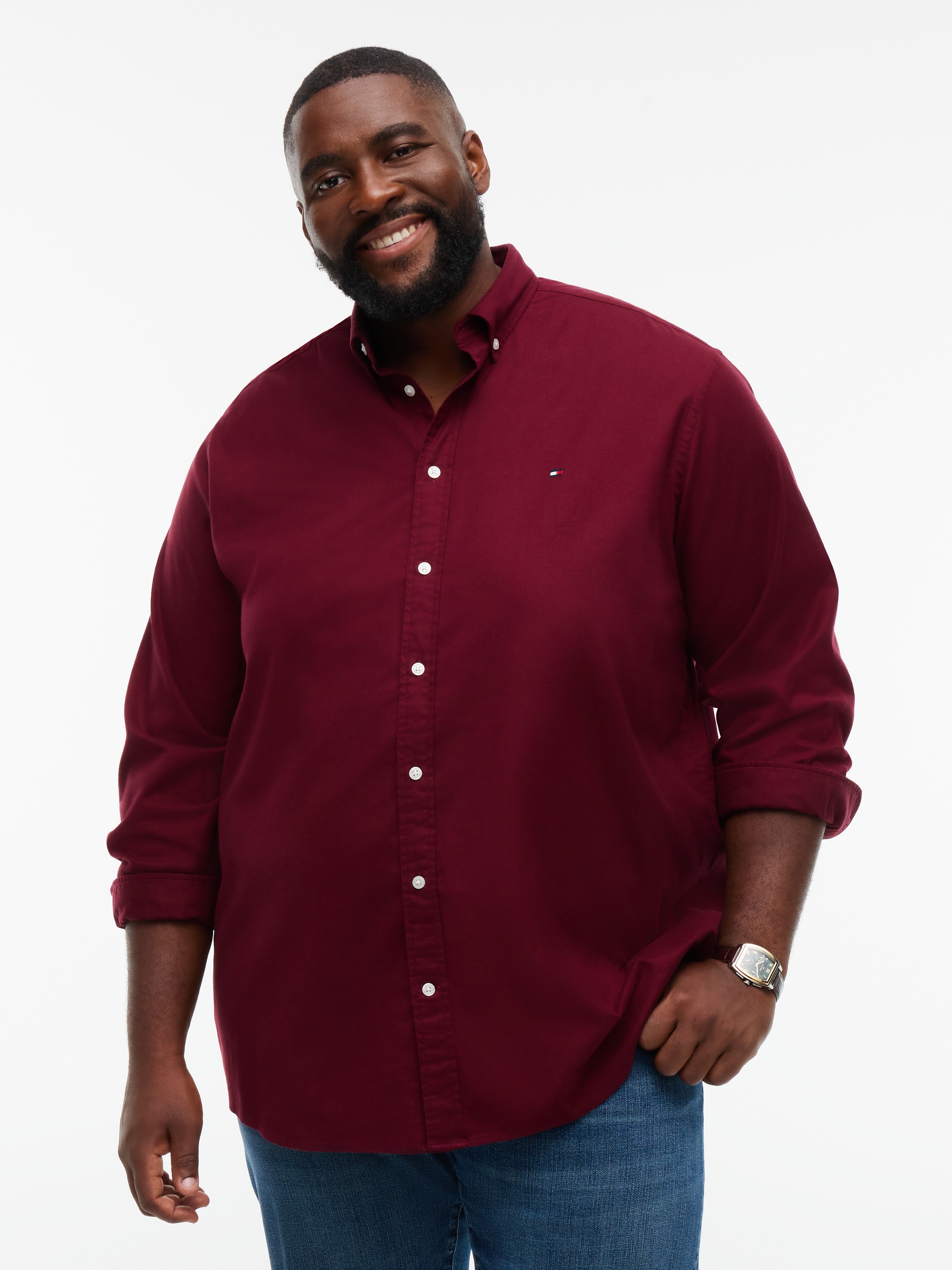 Tommy Hilfiger Big & Tall Chemise en flanelle »BT-FLEX FLANNEL SOLID REGULAR FIT« chemise à manches longues, grandes tailles, col boutonné