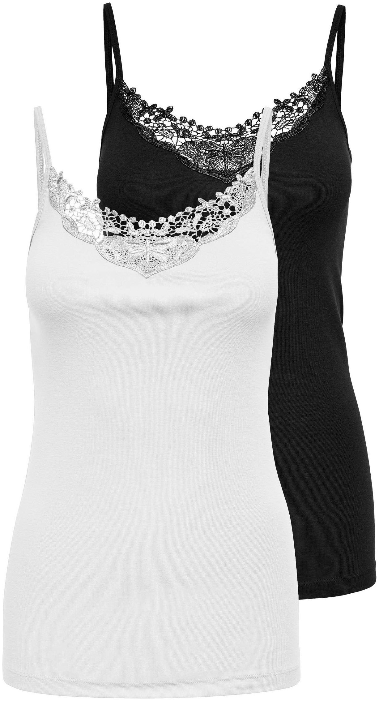 Image of ONLY Spitzentop "ONLKIRA – Doppelpack mit Spitzendetail für feminine Looks" 2er-Pack, figurbetont, modisch, Jersey, Baumwolle, V-Ausschnitt