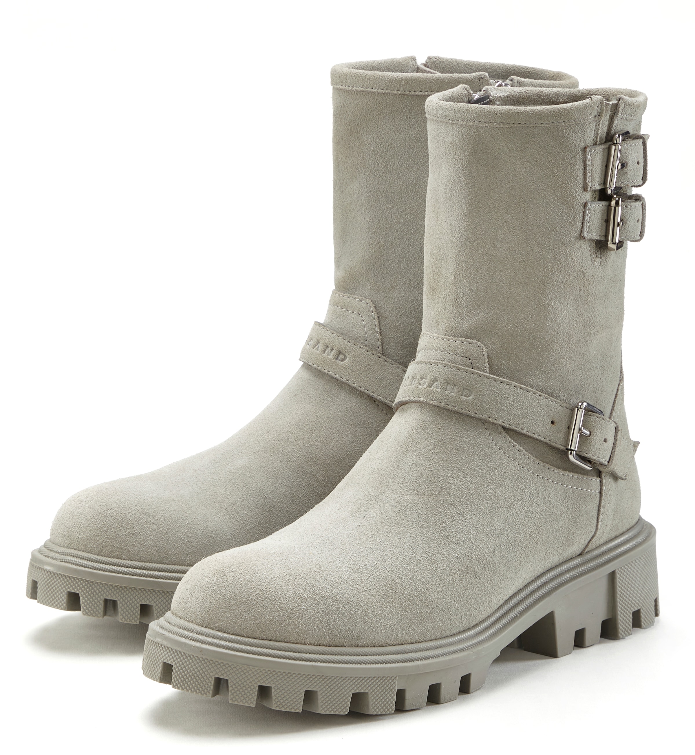 Stiefelette, aus Leder mit trendigen Zierschnallen, Stiefel, Boots