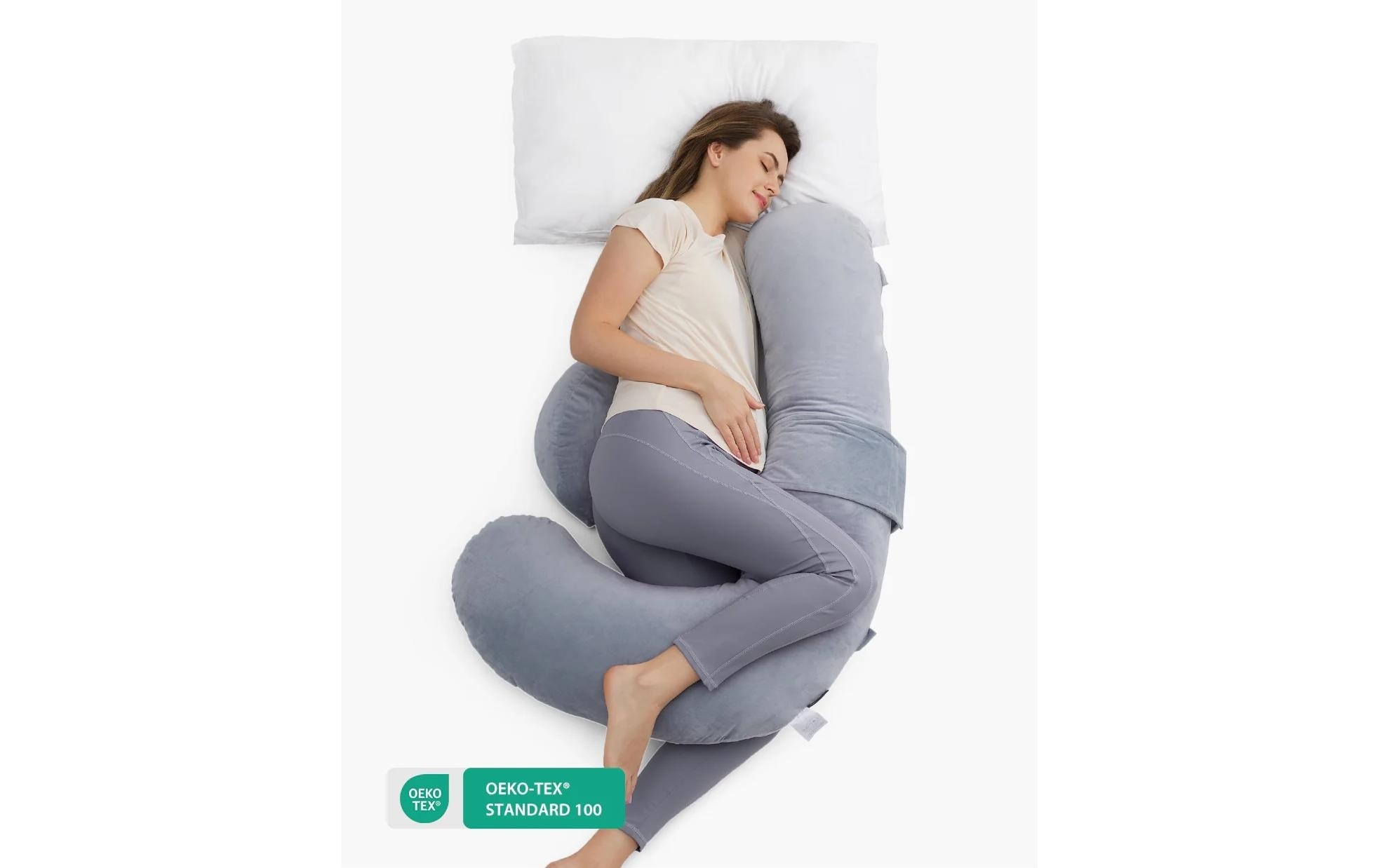 Momcozy Coussin d'allaitement »F-förmiges Schwangerschaftskissen Samt, 148 x 78 cm«