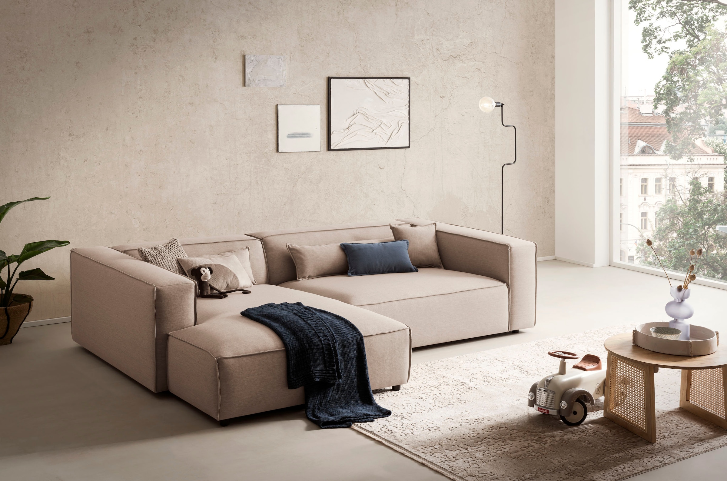 LeGer Home by Lena Gercke Ecksofa »PIARA XXL, besonders tiefe Sitzfläche, L-Form,«, Inklusive 2 Rückenkissen 80x35 cm und 1 Zierkissen 40x40 cm