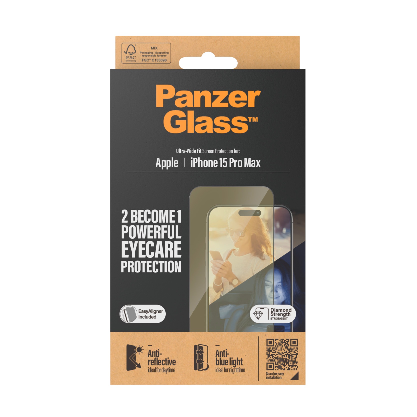 PanzerGlass Displayschutzglas »Eyecare Screen Protector«, für iPhone 15 Pro Max, Ultra Wide Fit
