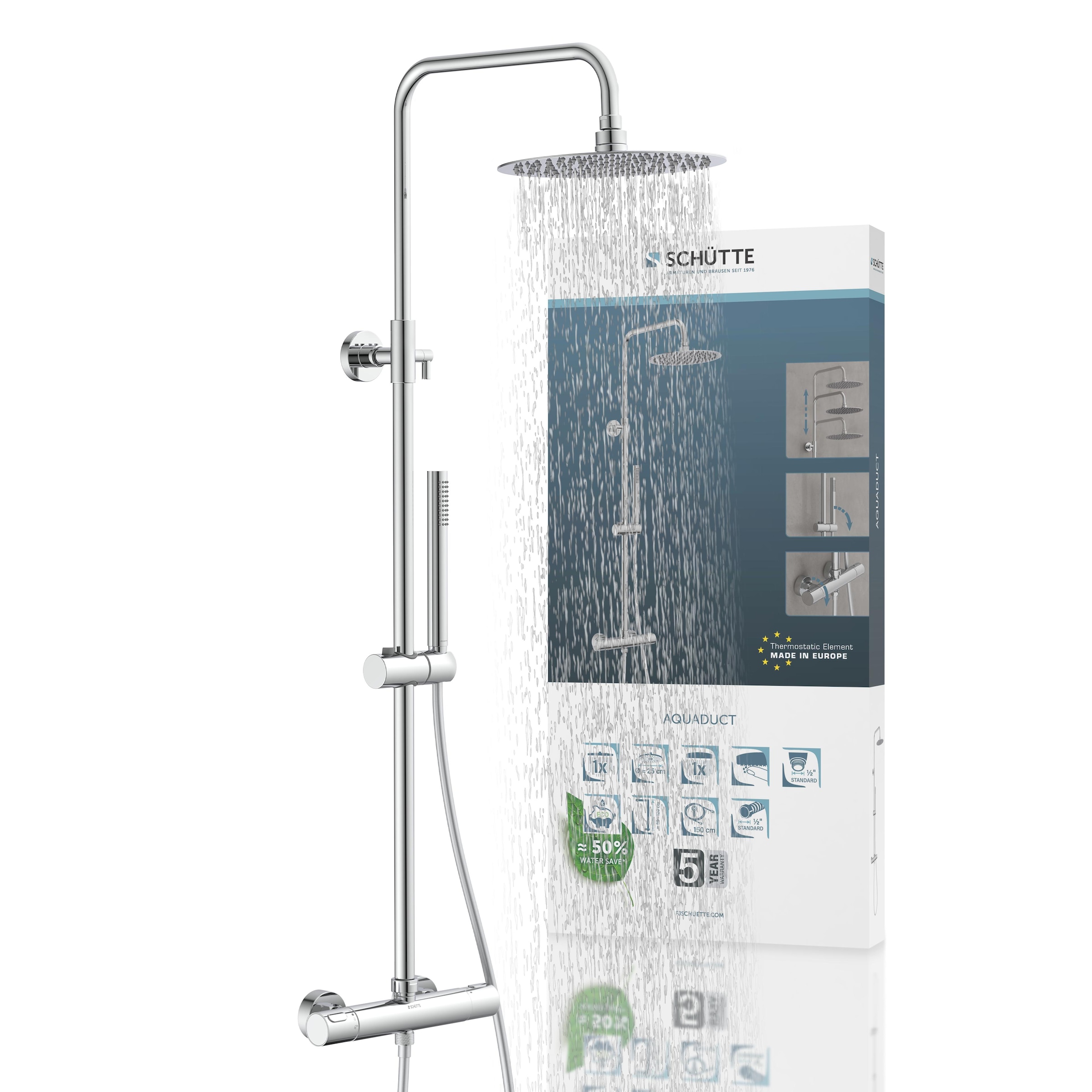 Image of Schütte Duschsystem "AQUADUCT" höhenverstellbar 80-120 cm, Antikalk, wassersparend