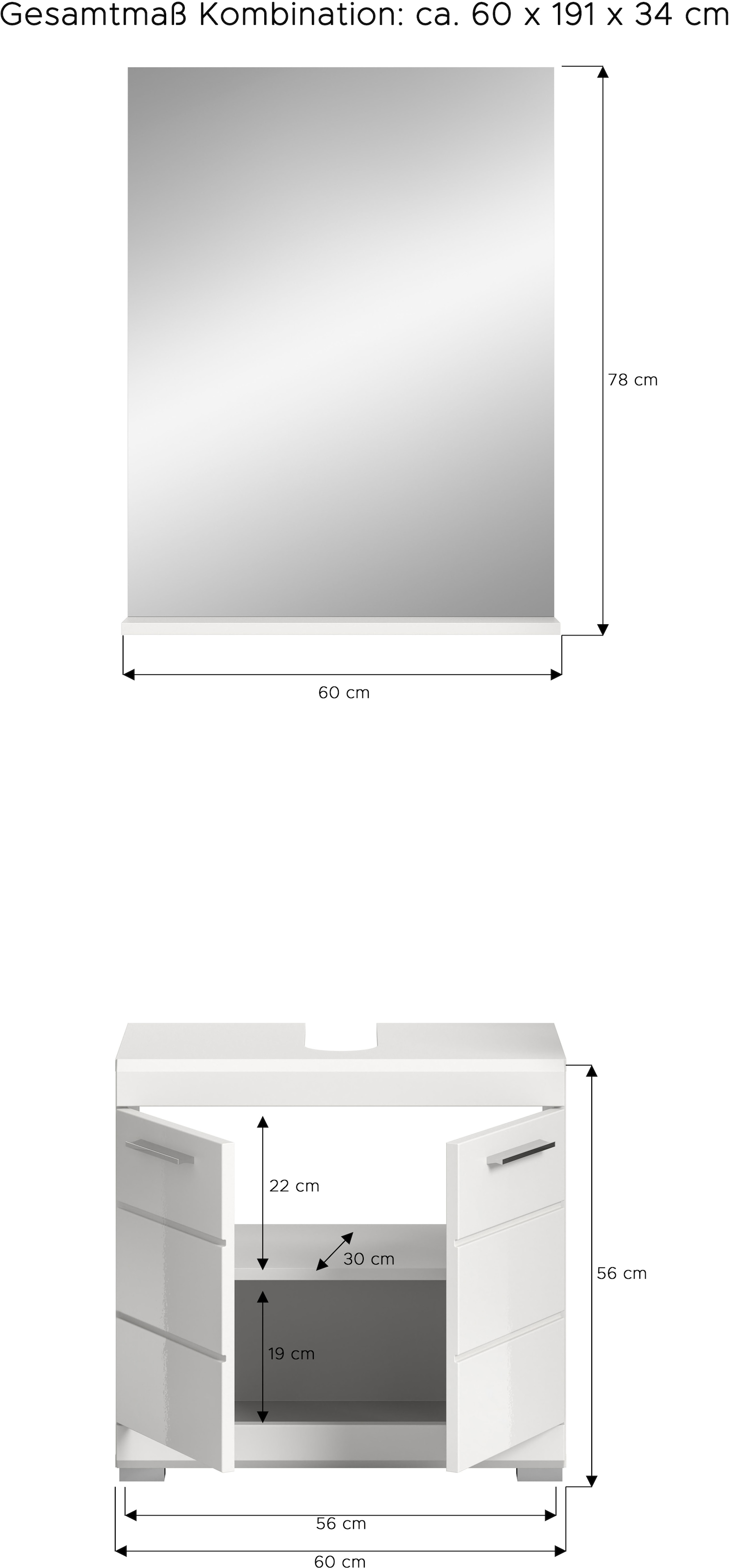 welltime Badmöbel-Set »Siena, 2 teilig, bestehend aus: Waschbeckenunterschrank, Spiegel« Set, TOPSELLER!, 2 Stk. tlg.