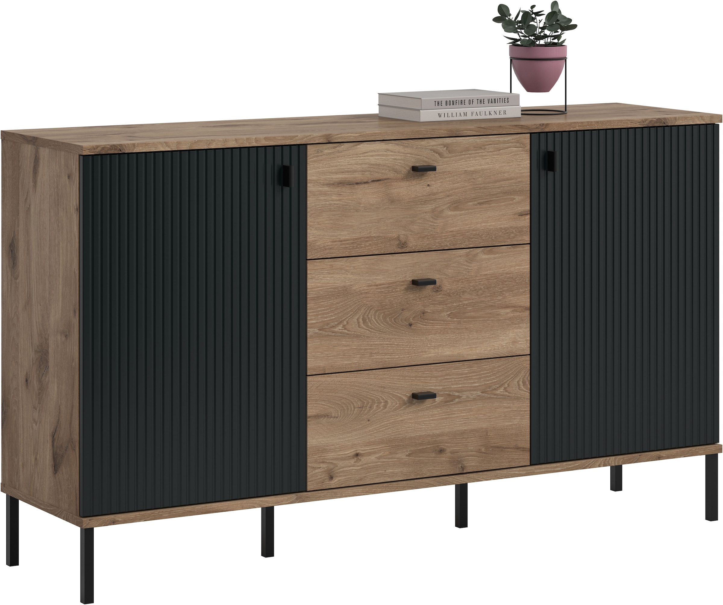 Image of Home affaire Sideboard "TREVERK, Breite: 154 cm, hochwertige MDF-Front schwarz tiefzieh" 1 Stk. tlg. Sideboard, Wohnzimmer, Esszimmer