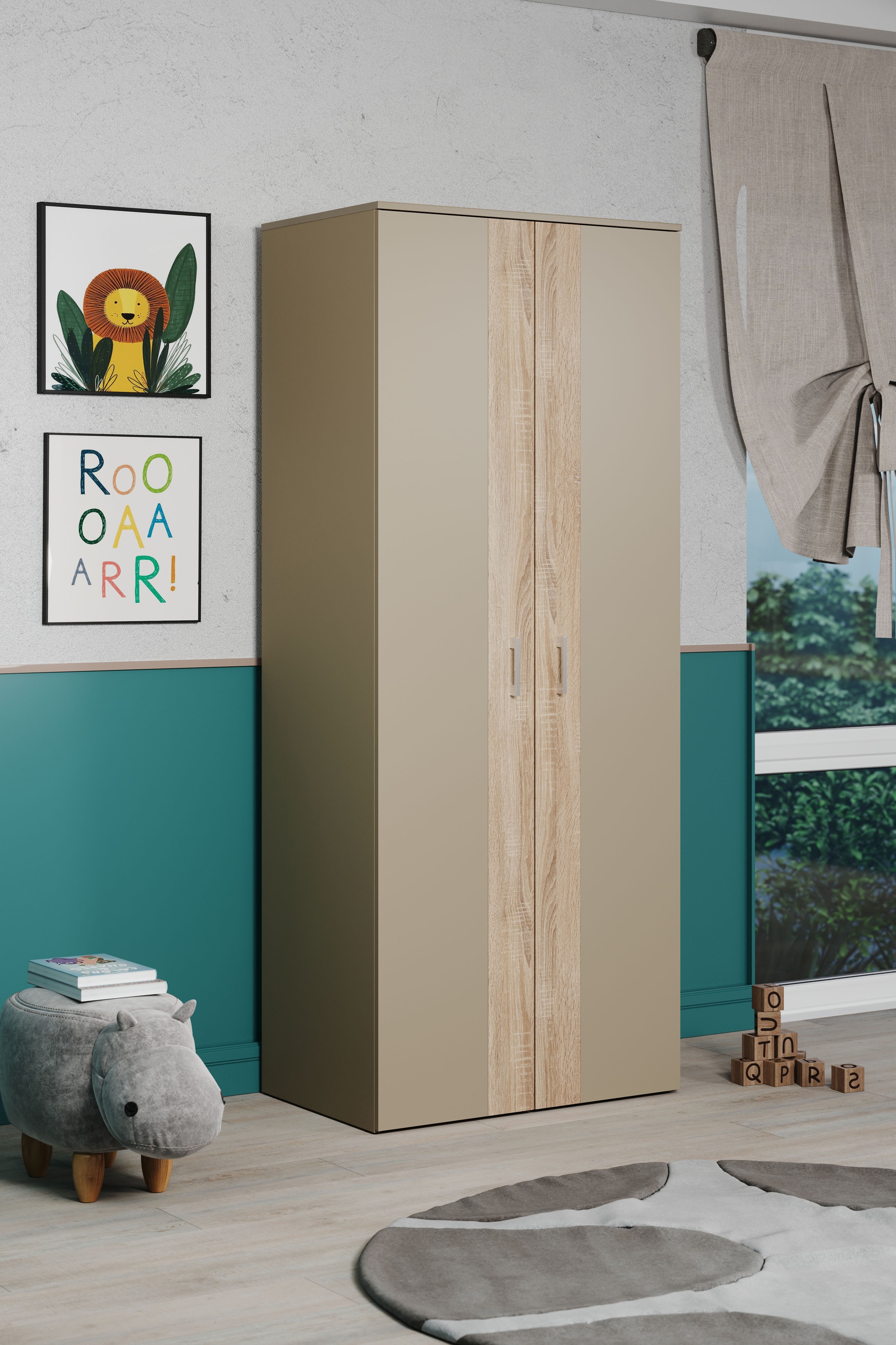 trendteam Babymöbel-Set »Beja«, (Set, 3 tlg.), Gitterbett, Wickelkommode und Kleiderschrank - silberfarbene Griffe