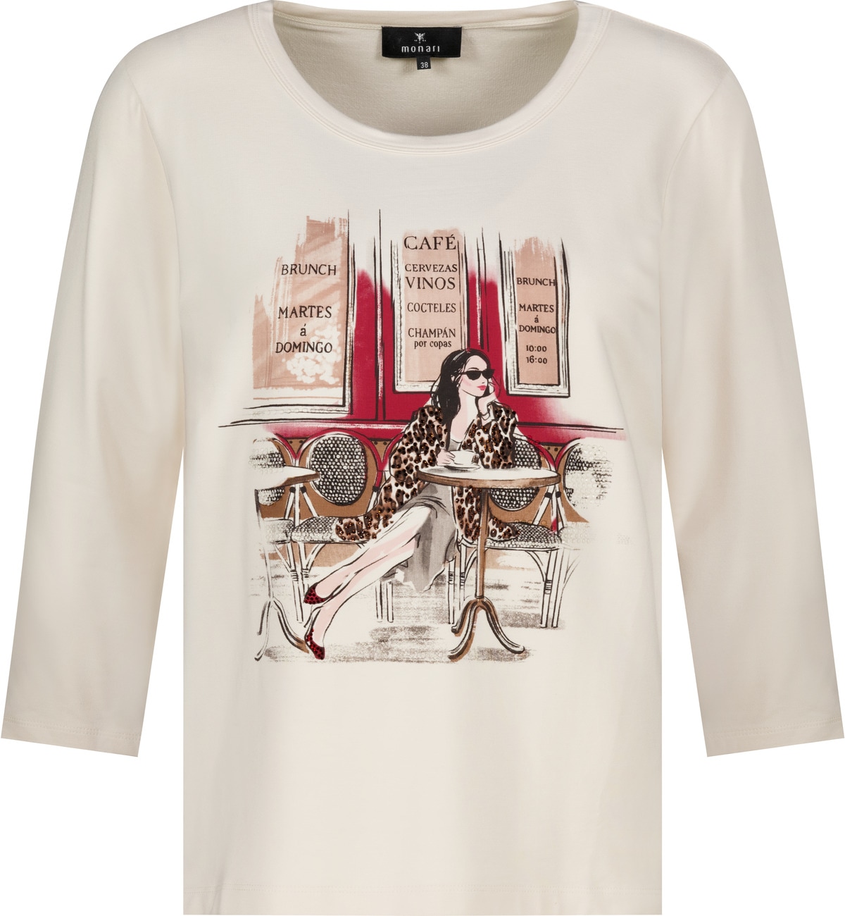 Monari 3/4-Arm-Shirt »Shirt Frau im Café« Regular fit mit Rundhalsausschnitt