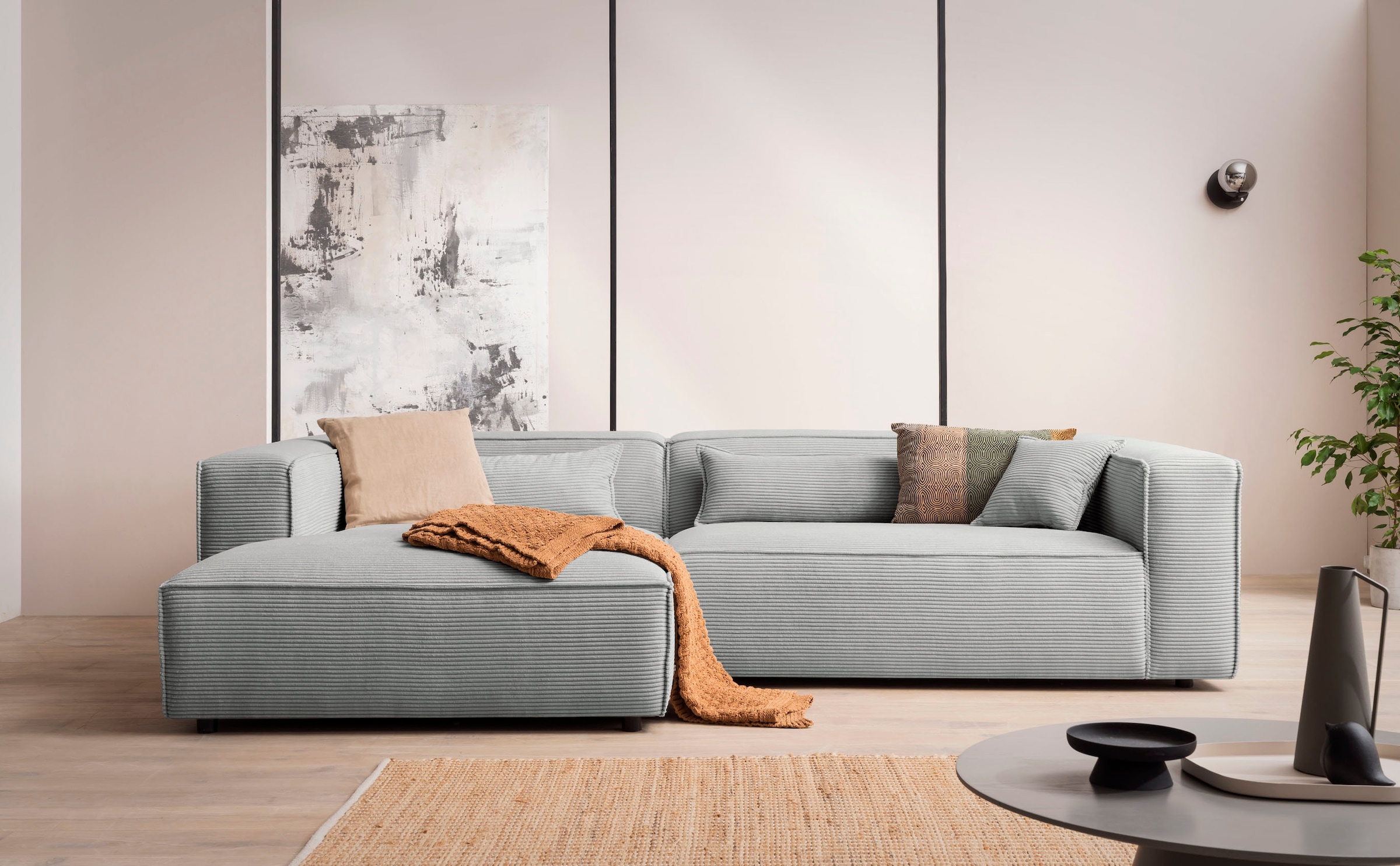LeGer Home by Lena Gercke Ecksofa »PIARA XXL, Big-Sofa in Cord oder Leinenoptik, L-Form, mit Kedernaht«, wahlweise Ottomane rechts/links, schwarze Füsse, extra tiefe Sitzfläche