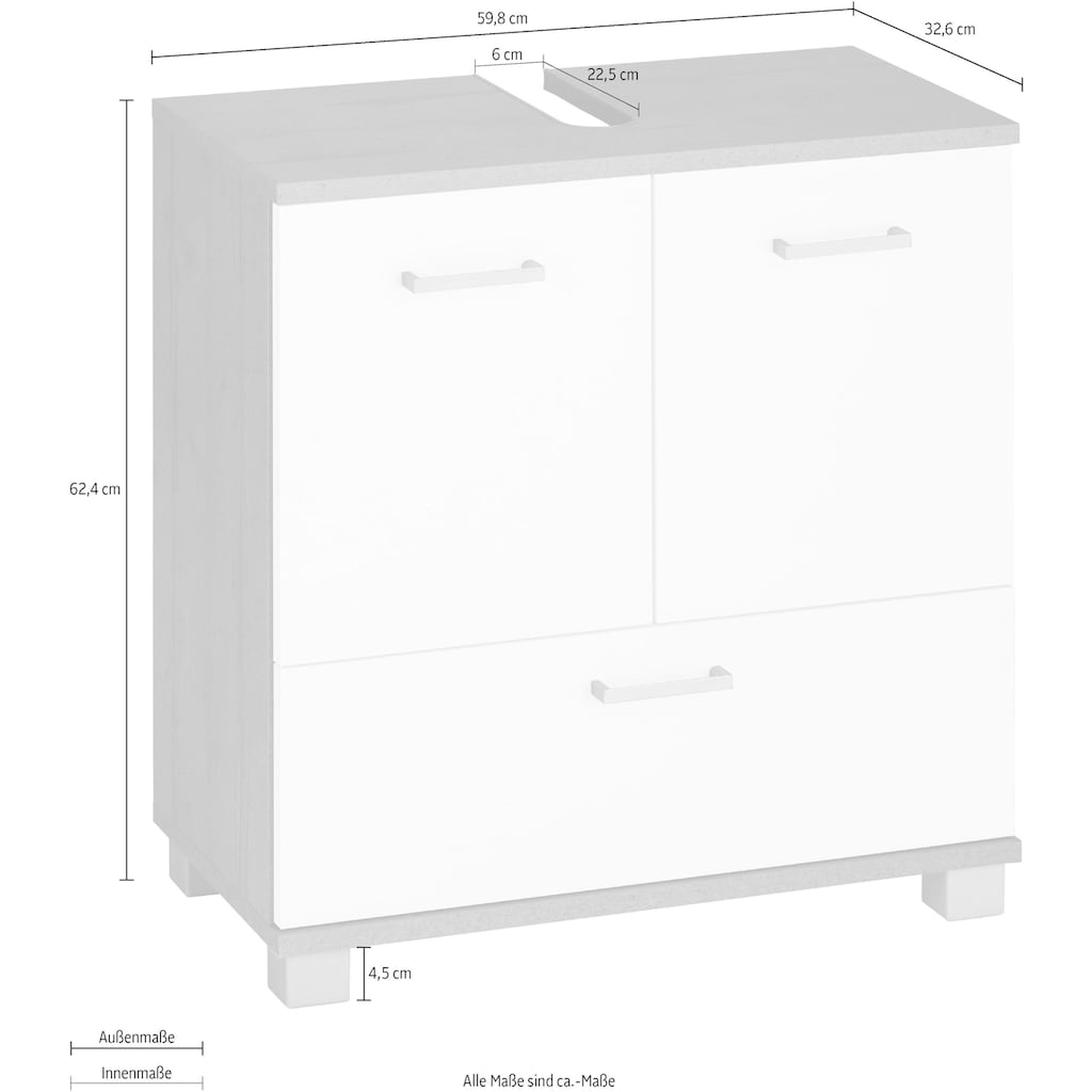 Schildmeyer Waschbeckenunterschrank »Mobes«, Breite/Höhe: 59,8/62,4 cm, Badschrank mit Doppeltür und Klappe