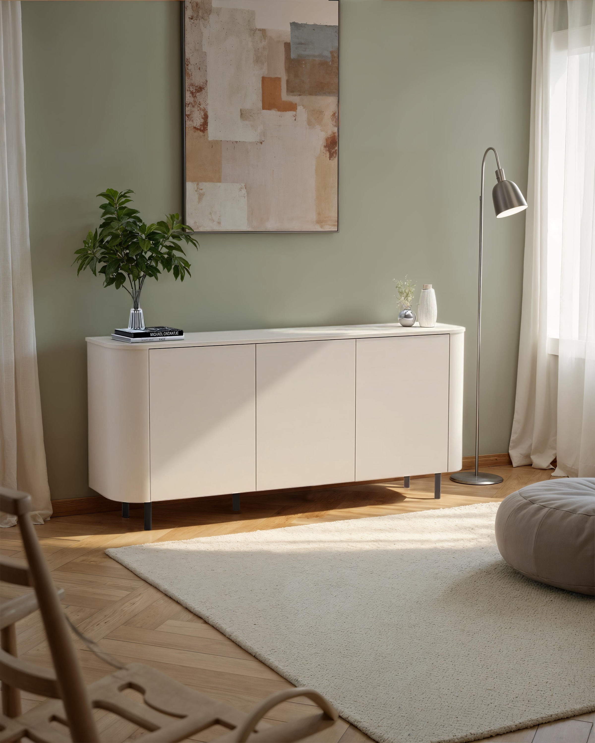 INOSIGN Sideboard »Lido, 181 cm breit, 3 Türen, Anrichte, Kommode, Stauraumschrank« Formgebogenes MDF, Stirnseiten mit Rundung, Push-to-open, Metallfüsse